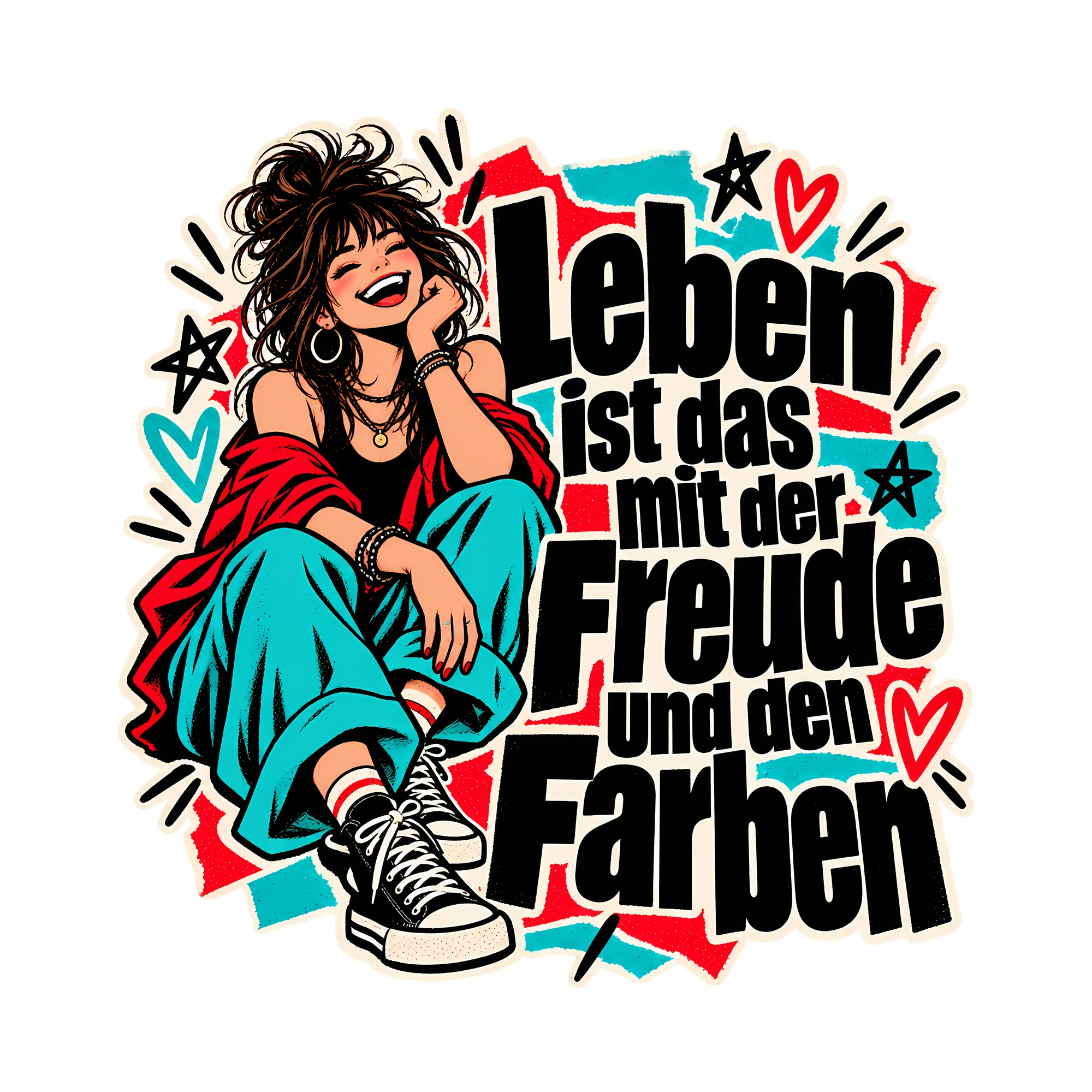 Bügelbild Leben ist das mit der Freude und den Farben, Lustiger Shirt Spruch als Grafik auf weißem Hintergrund (BB014696)