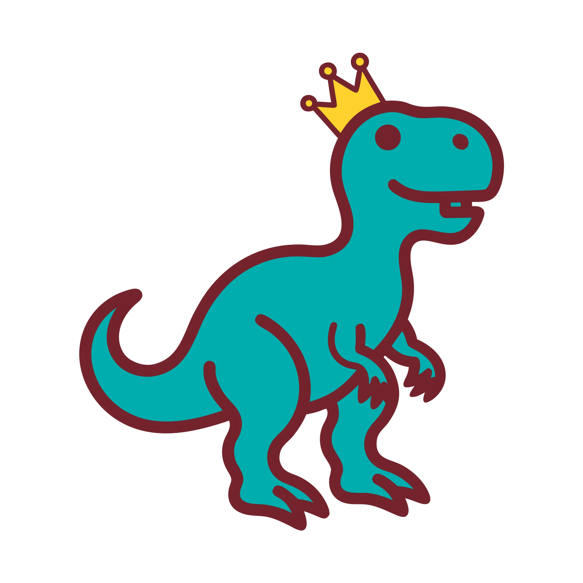 Bügelbild Dino mit Krone als Grafik auf weißem Hintergrund (BB010329)