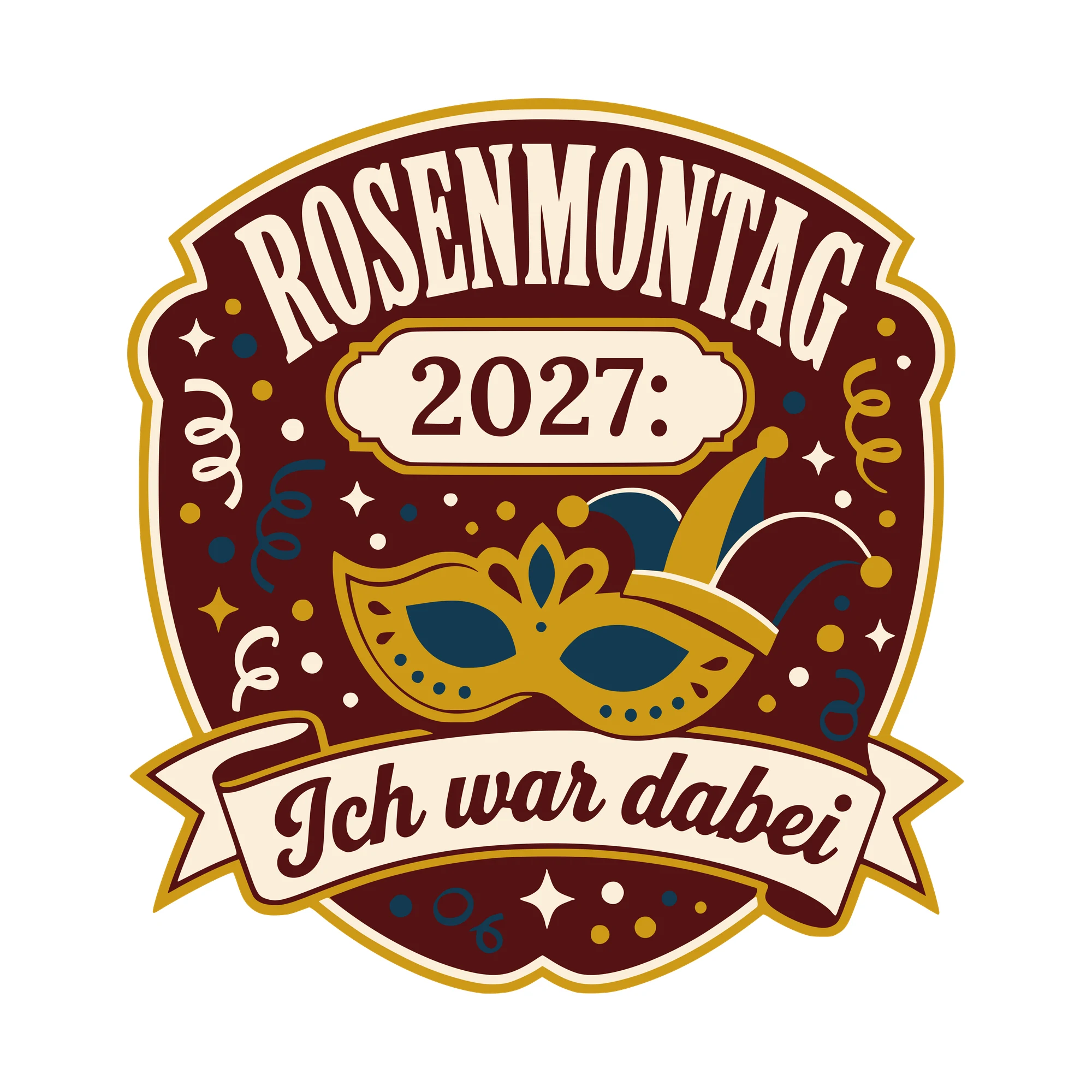 Bügelbild Rosenmontag: Ich war dabei mit Jahr als Grafik auf weißem Hintergrund (BB010473)