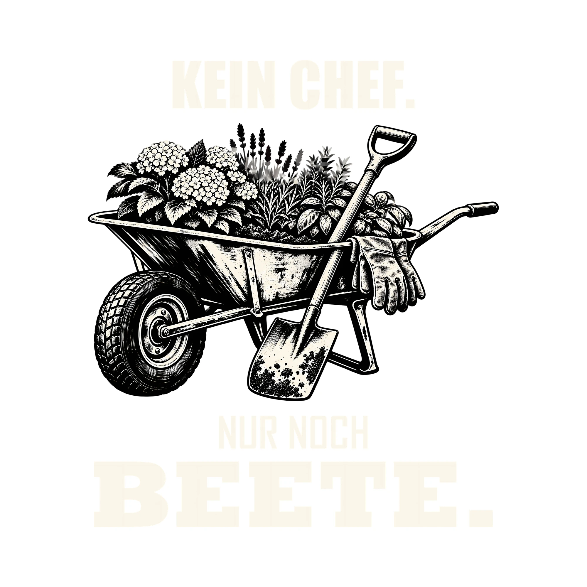 Bügelbild KEIN CHEF. NUR NOCH BEETE. als Grafik auf weißem Hintergrund (BB011505)