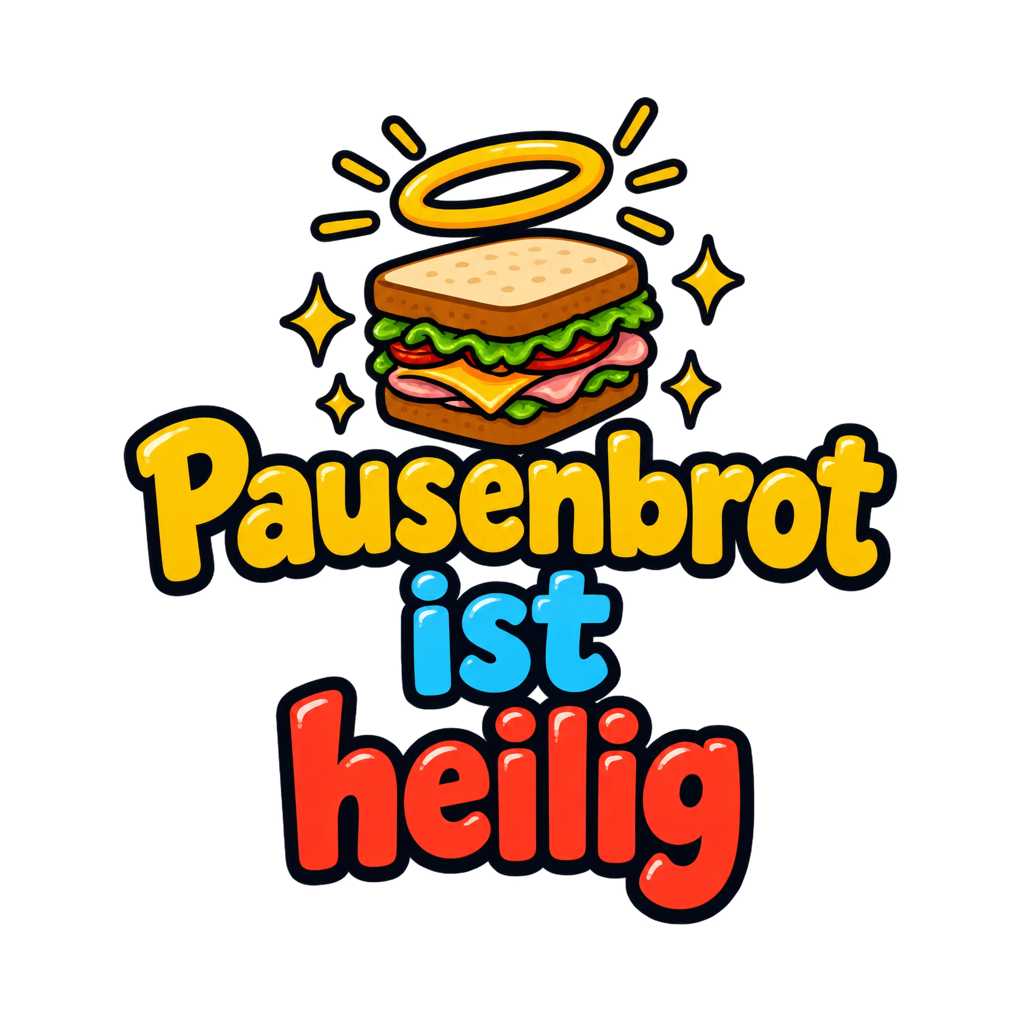 Bügelbild Pausenbrot ist heilig, Küchen Spruch Bügelbild als Grafik auf weißem Hintergrund (BB016769)