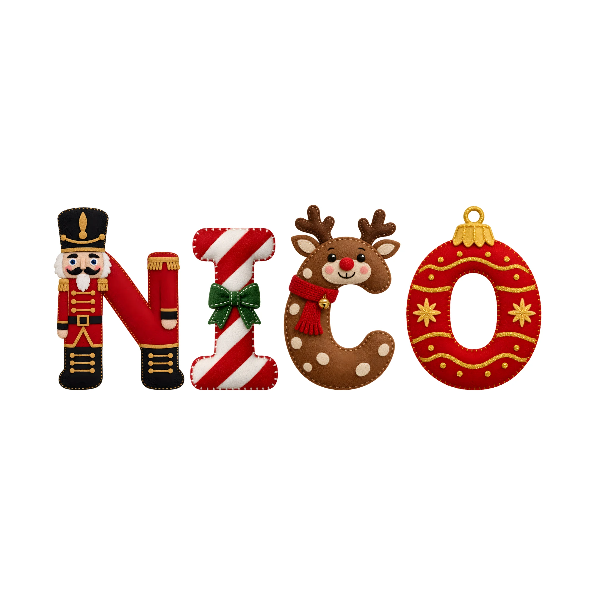 Bügelbild Weihnachtsbuchstaben mit Name als Grafik auf weißem Hintergrund (BB011326)