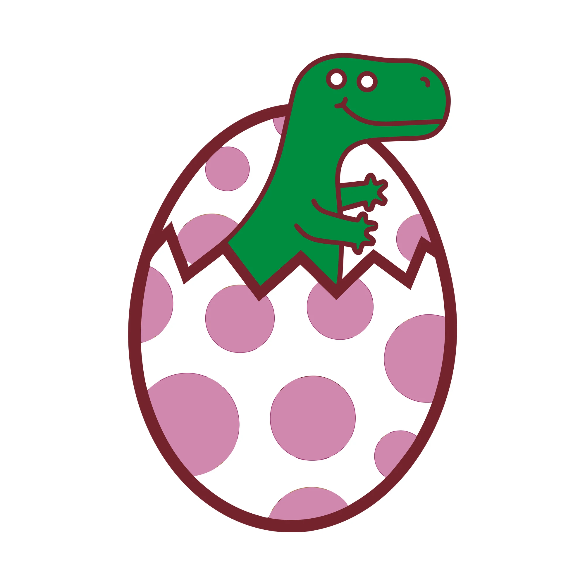 Bügelbild Dino im Ei als Grafik auf weißem Hintergrund (BB010316)