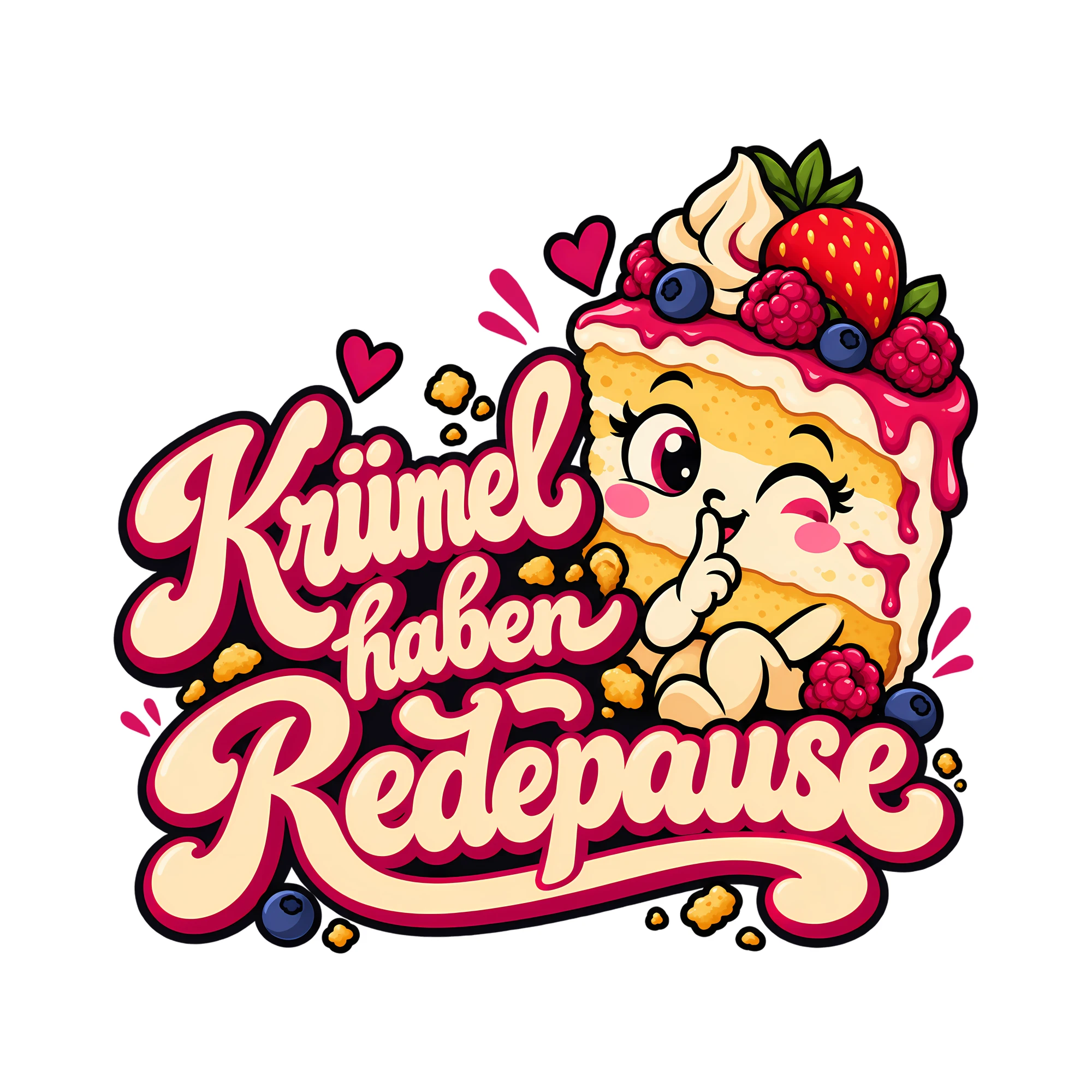 Bügelbild Krümel haben Redepause als Grafik auf weißem Hintergrund (BB012191)