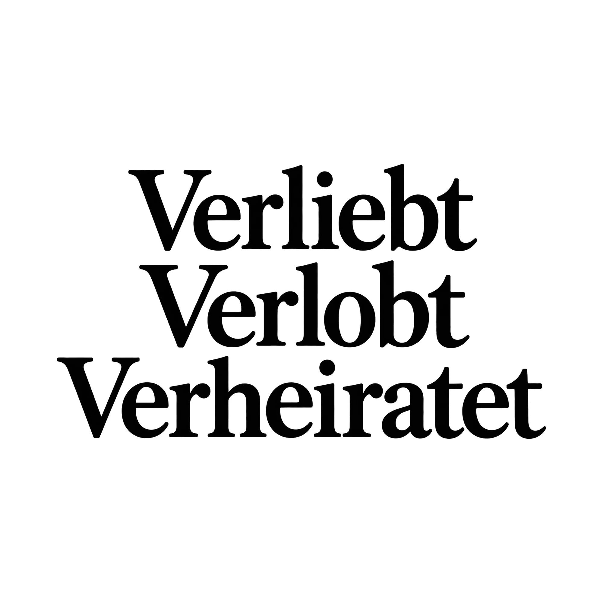 Bügelbild Verliebt Verlobt Verheiratet, JGA Shirt Spruch als Grafik auf weißem Hintergrund (BB015321)