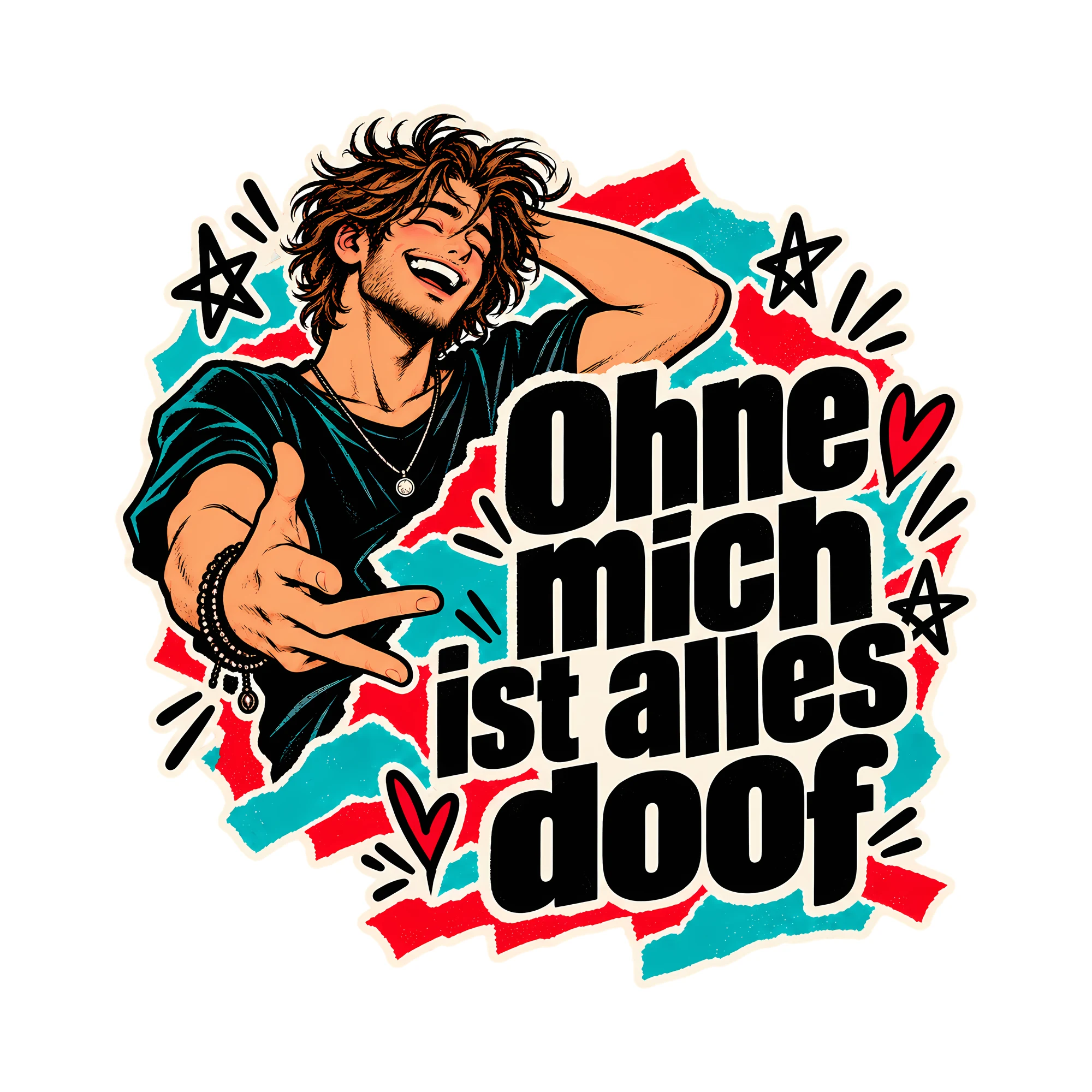 Bügelbild Ohne mich ist alles doof, Lustiger Shirt Spruch als Grafik auf weißem Hintergrund (BB014710)