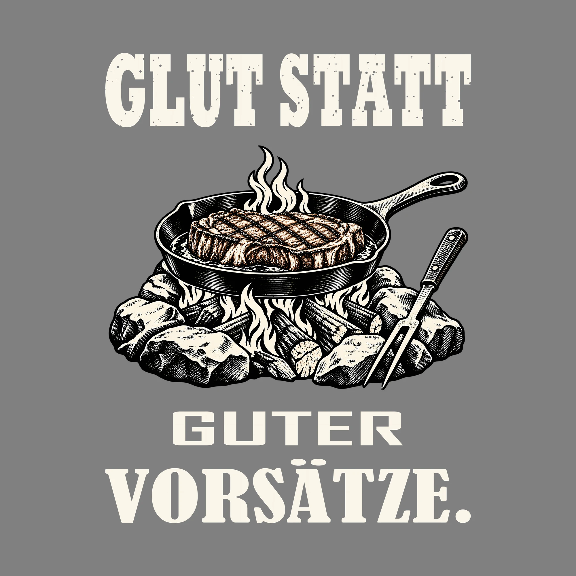 Bügelbild GLUT STATT GUTER VORSÄTZE. als Grafik auf dunklem Hintergrund (BB012038)