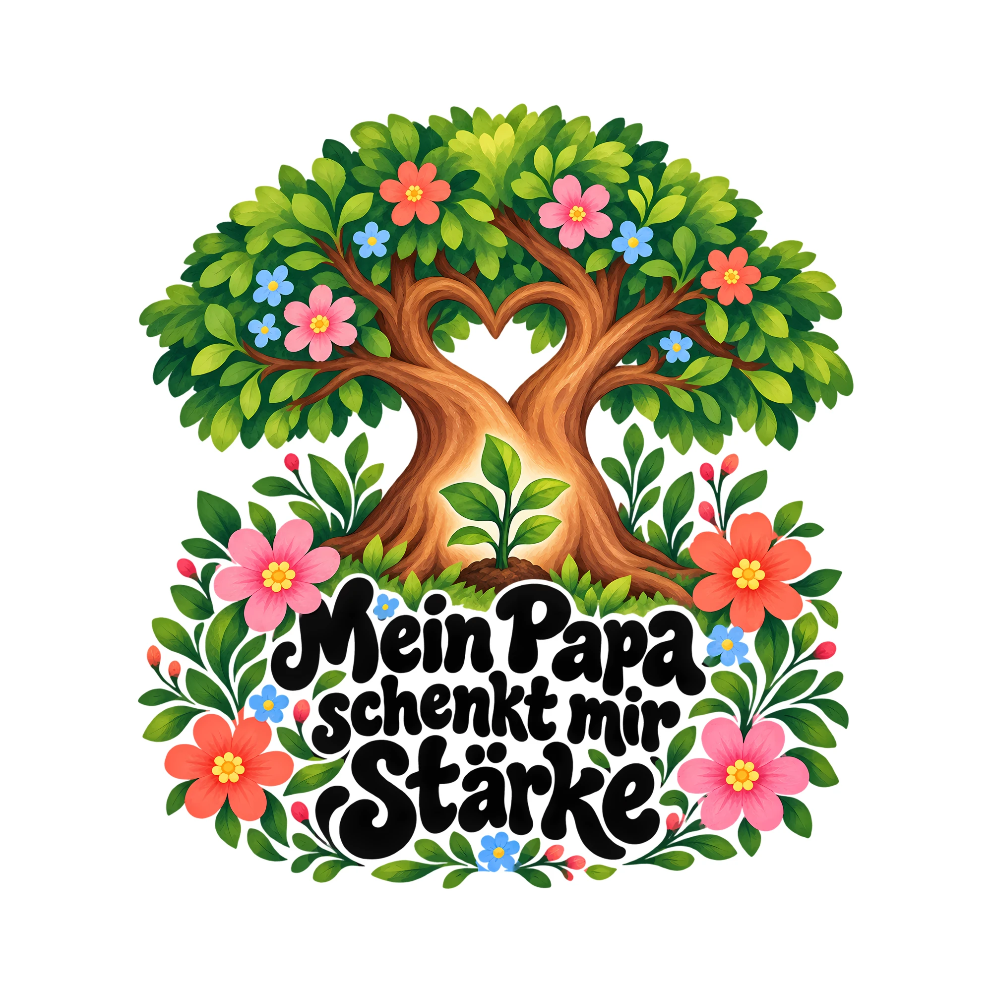 Bügelbild Mein Papa schenkt mir Stärke als Grafik auf weißem Hintergrund (BB012463)
