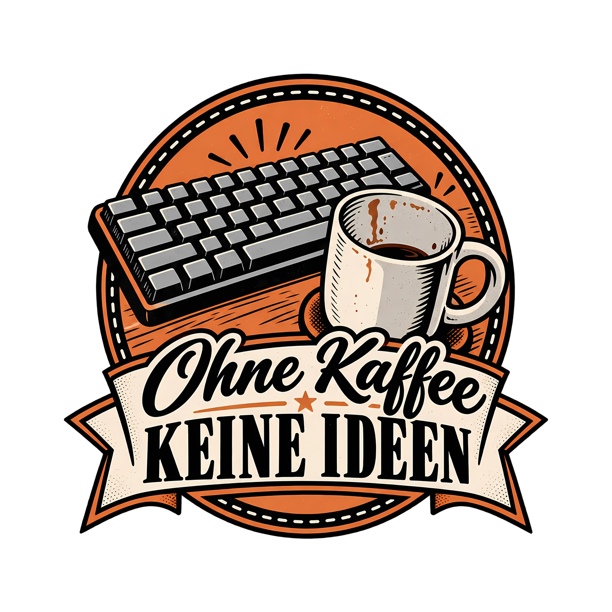 Bügelbild Ohne Kaffee keine Ideen als Grafik auf weißem Hintergrund (BB011579)
