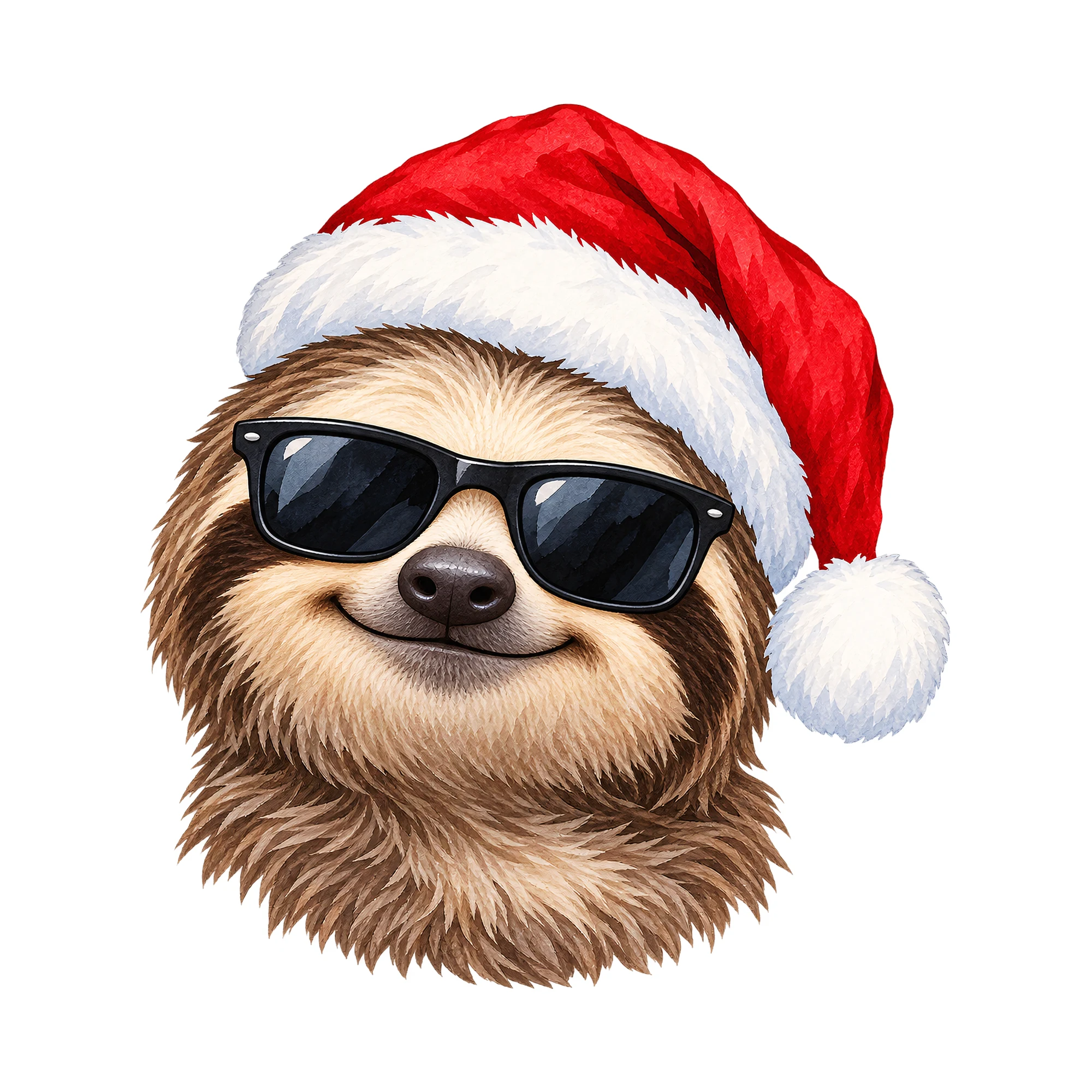 Bügelbild Cooles Weihnachtsmann-Faultier, Weihnachten Shirt Motiv als Grafik auf weißem Hintergrund (BB014786)