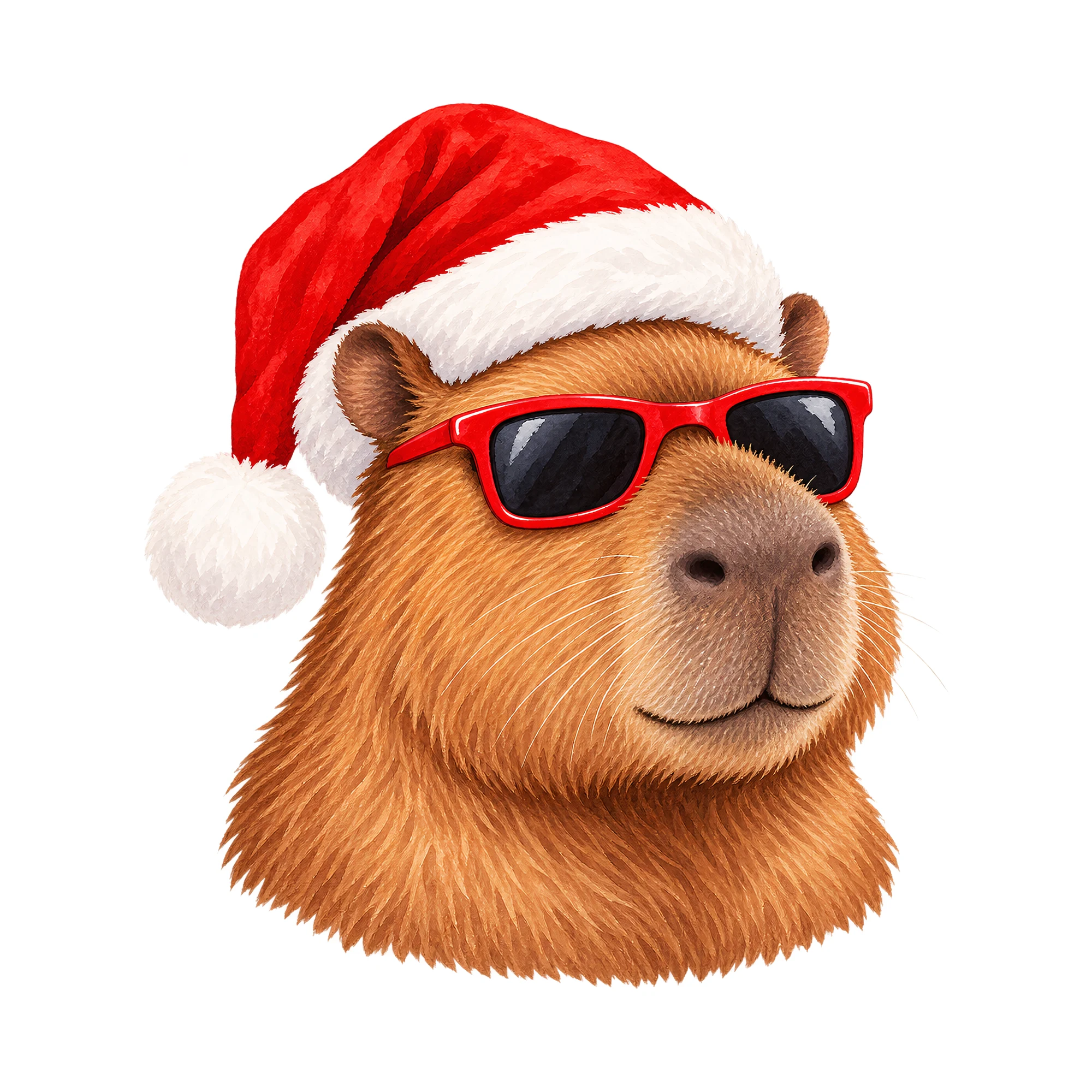 Bügelbild Cooles Weihnachtsmann-Capybara, Weihnachten Shirt Motiv als Grafik auf weißem Hintergrund (BB014784)