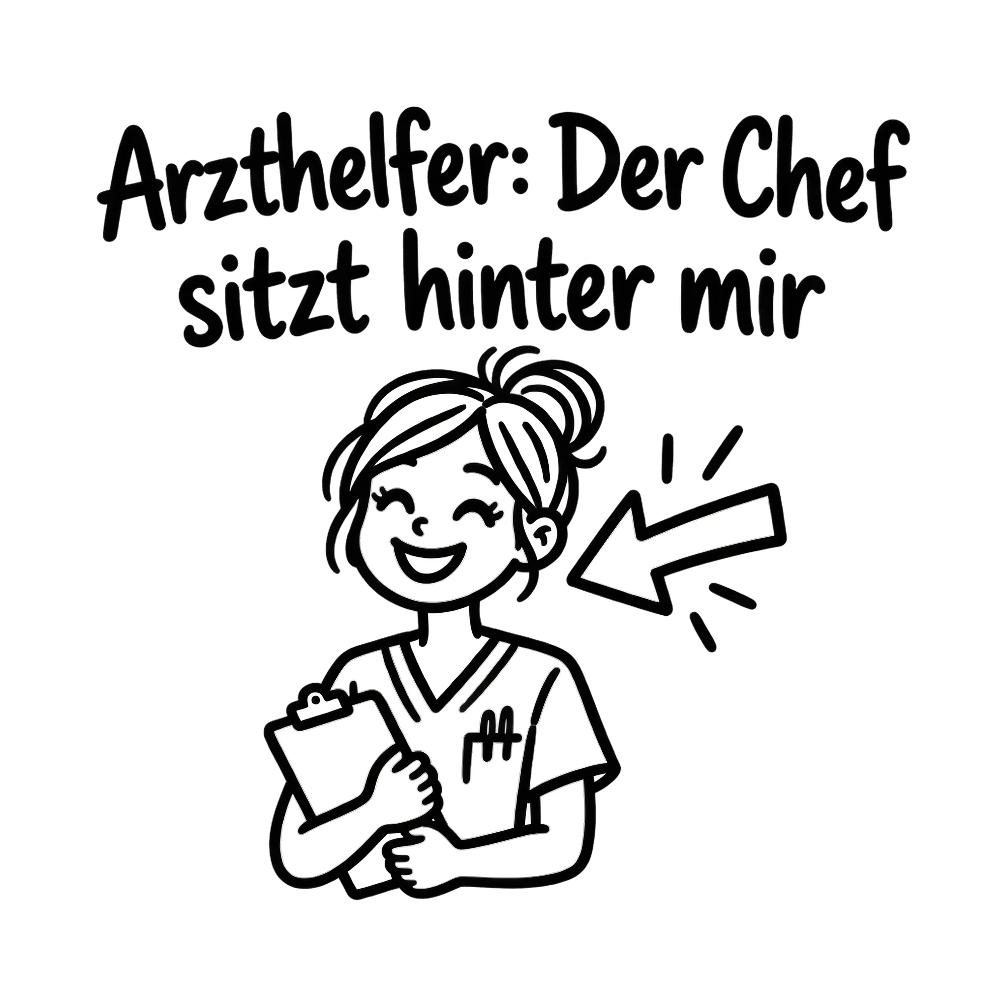 Bügelbild Arzthelfer: Der Chef sitzt hinter mir, Beruf Shirt Spruch als Grafik auf weißem Hintergrund (BB020231)