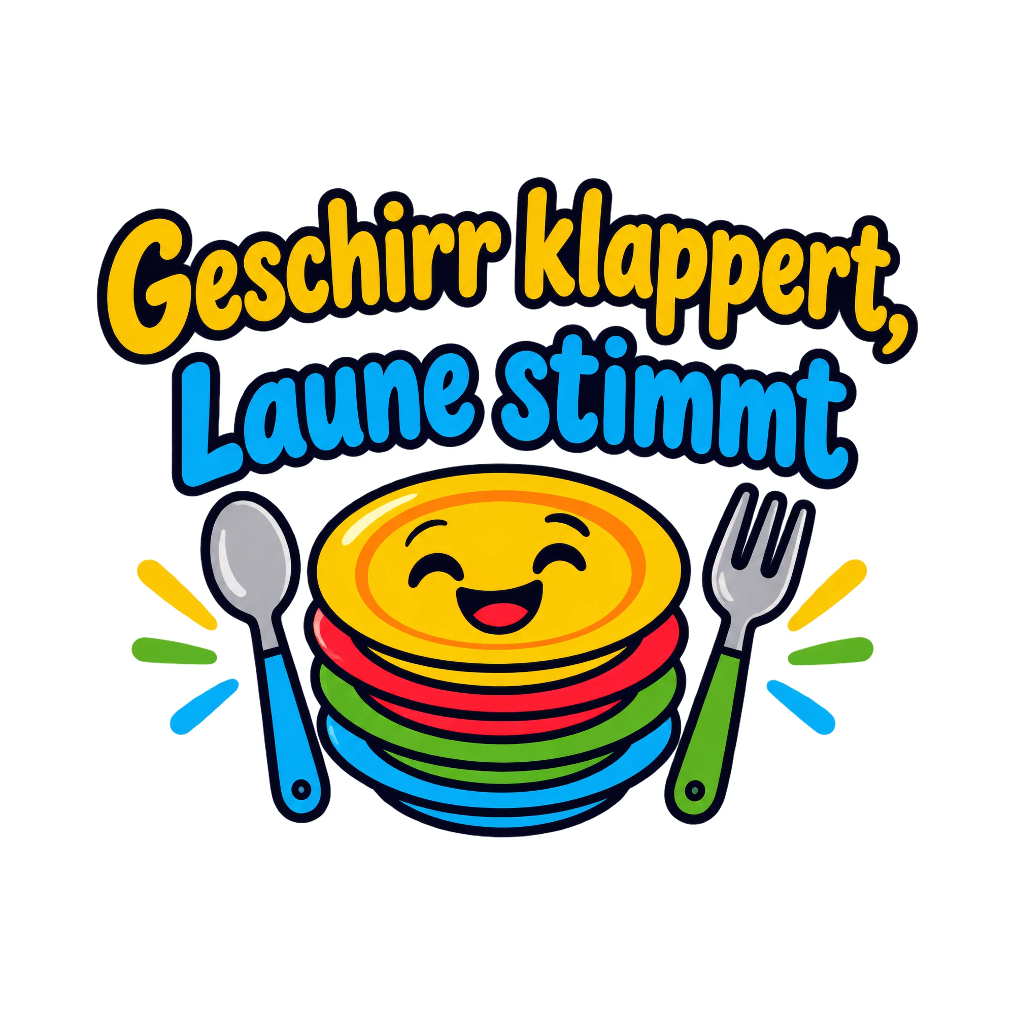 Bügelbild Geschirr klappert, Laune stimmt, Beruf Shirt Spruch als Grafik auf weißem Hintergrund (BB020266)