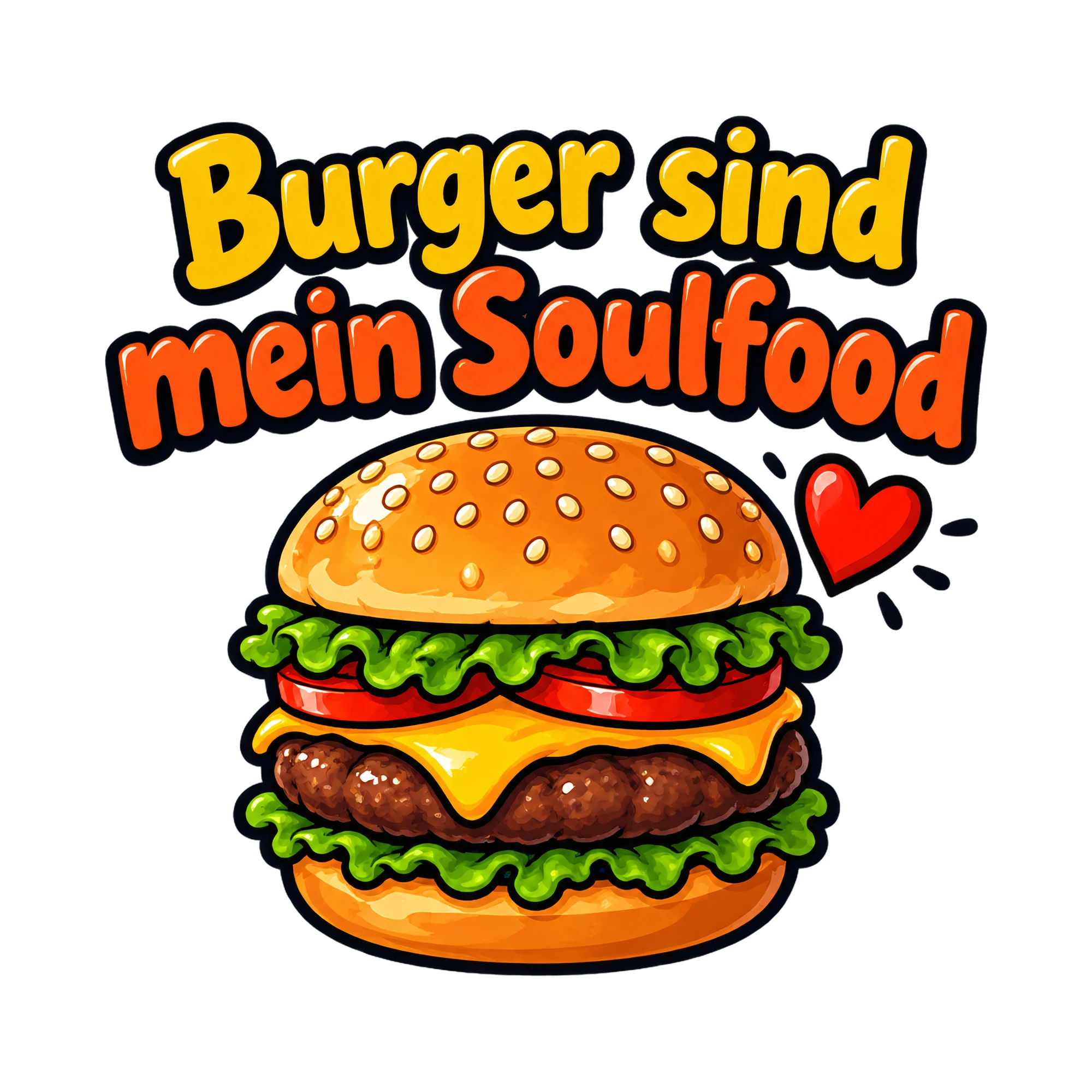 Bügelbild Burger sind mein Soulfood als Grafik auf weißem Hintergrund (BB018477)