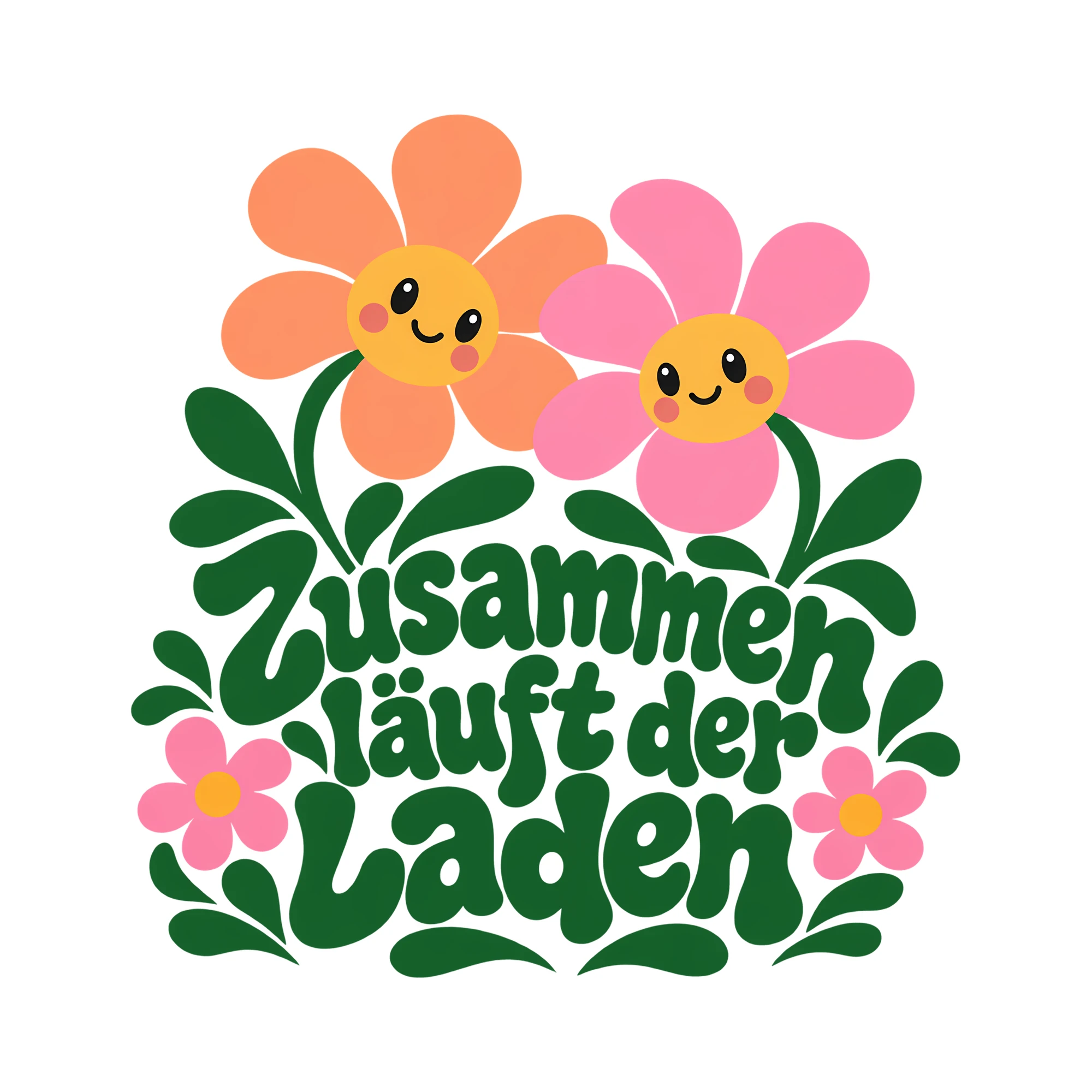 Bügelbild Zusammen läuft der Laden als Grafik auf weißem Hintergrund (BB011625)