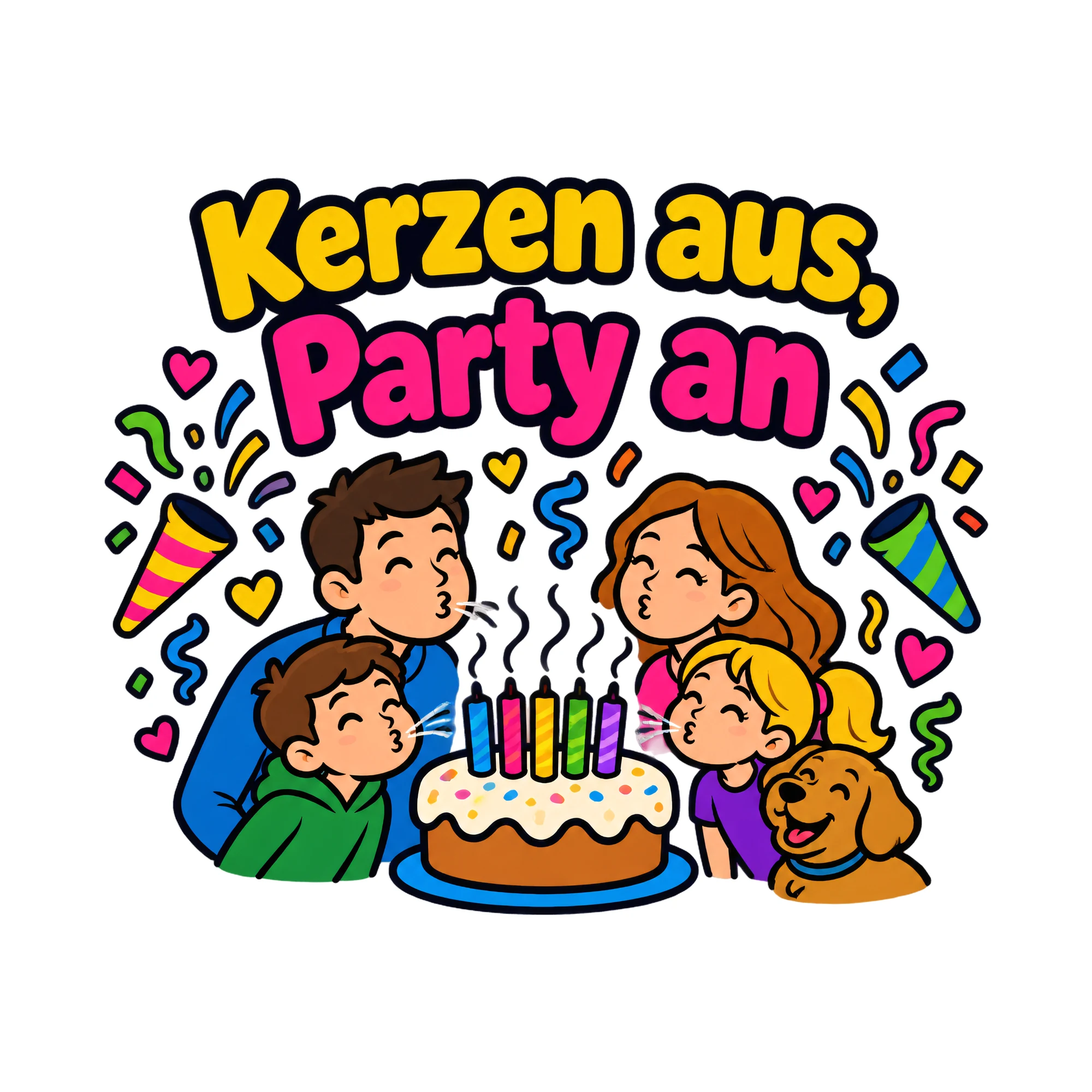 Bügelbild Kerzen aus, Party an als Grafik auf weißem Hintergrund (BB020546)