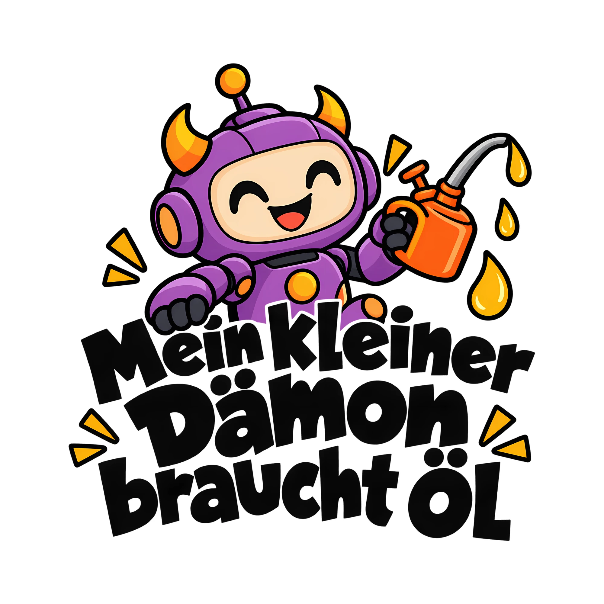 Bügelbild Mein kleiner Dämon braucht Öl als Grafik auf weißem Hintergrund (BB014298)