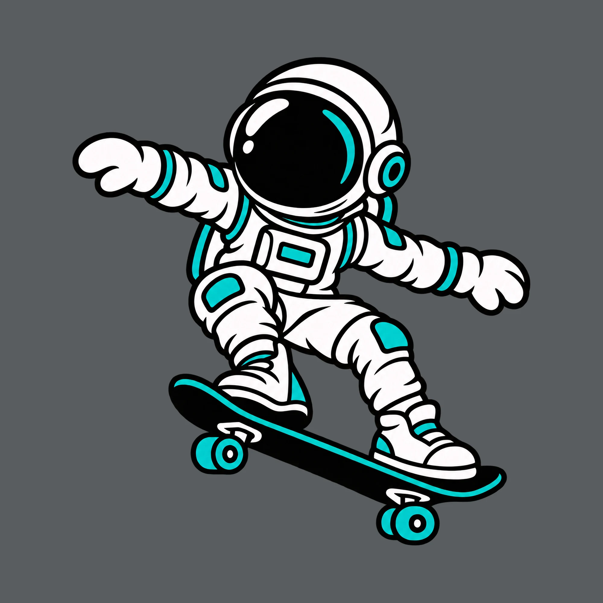 Bügelbild Space Skater, Lustiger Shirt Motiv als Grafik auf dunklem Hintergrund (BB015709)
