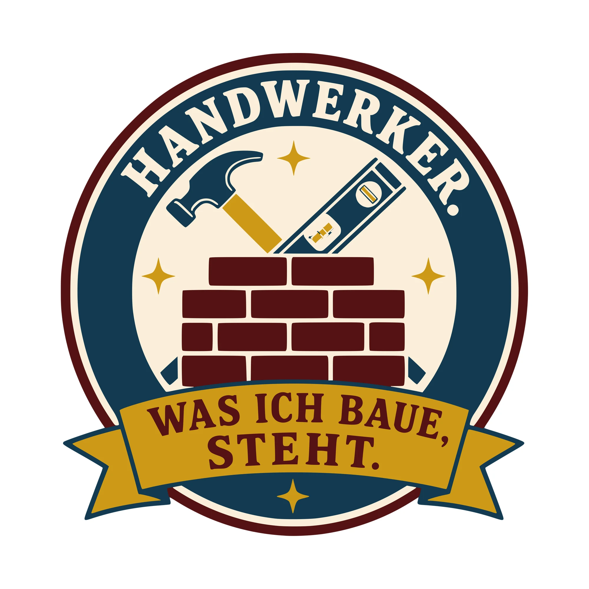 Bügelbild Handwerker. Was ich baue, steht. als Grafik auf weißem Hintergrund (BB010522)