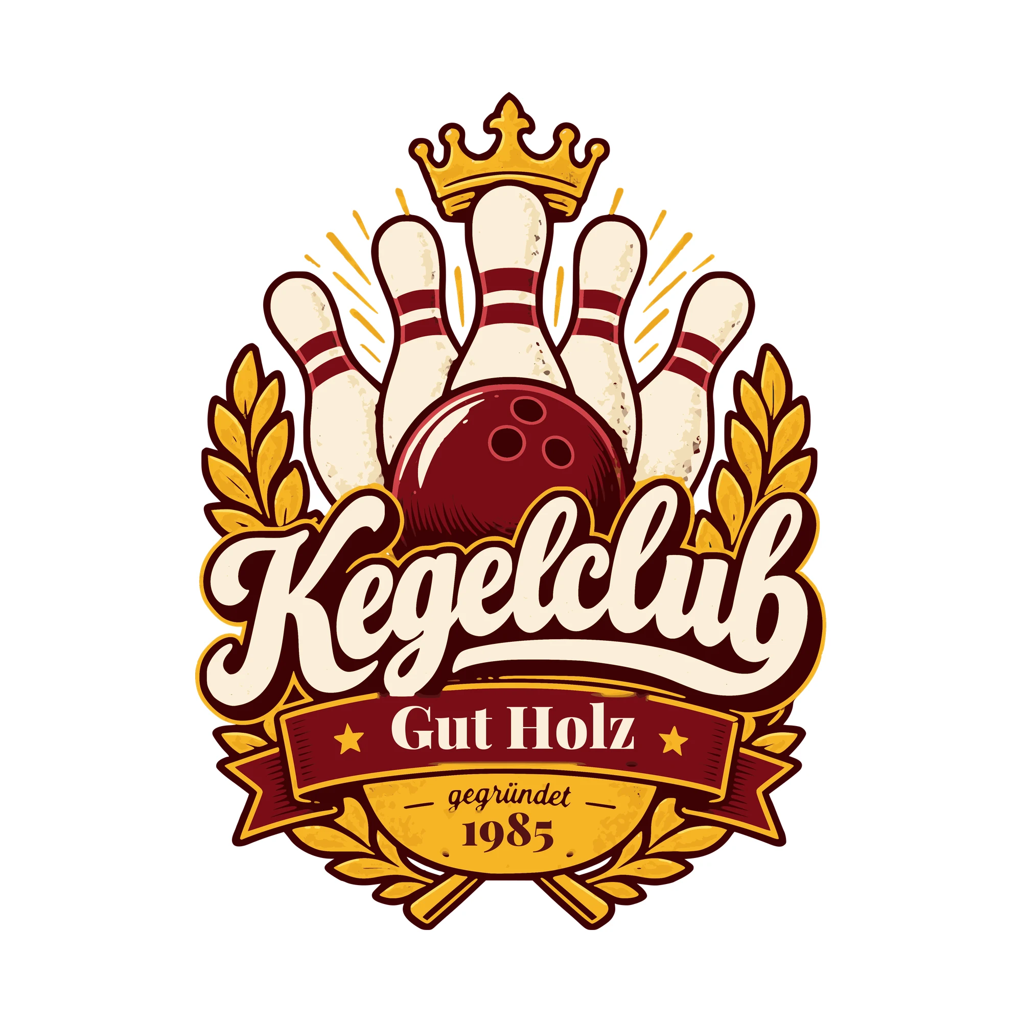 Bügelbild Kegelclub mit Name und Jahr als Grafik auf weißem Hintergrund (BB011044)