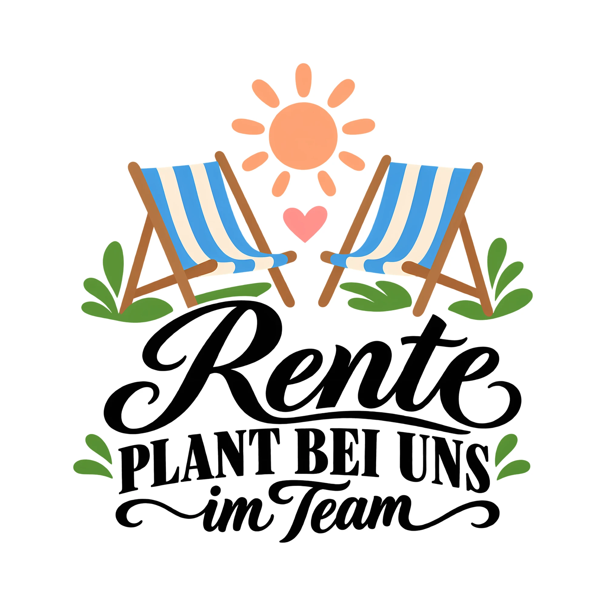Bügelbild Rente PLANT BEI UNS im Team als Grafik auf weißem Hintergrund (BB011680)