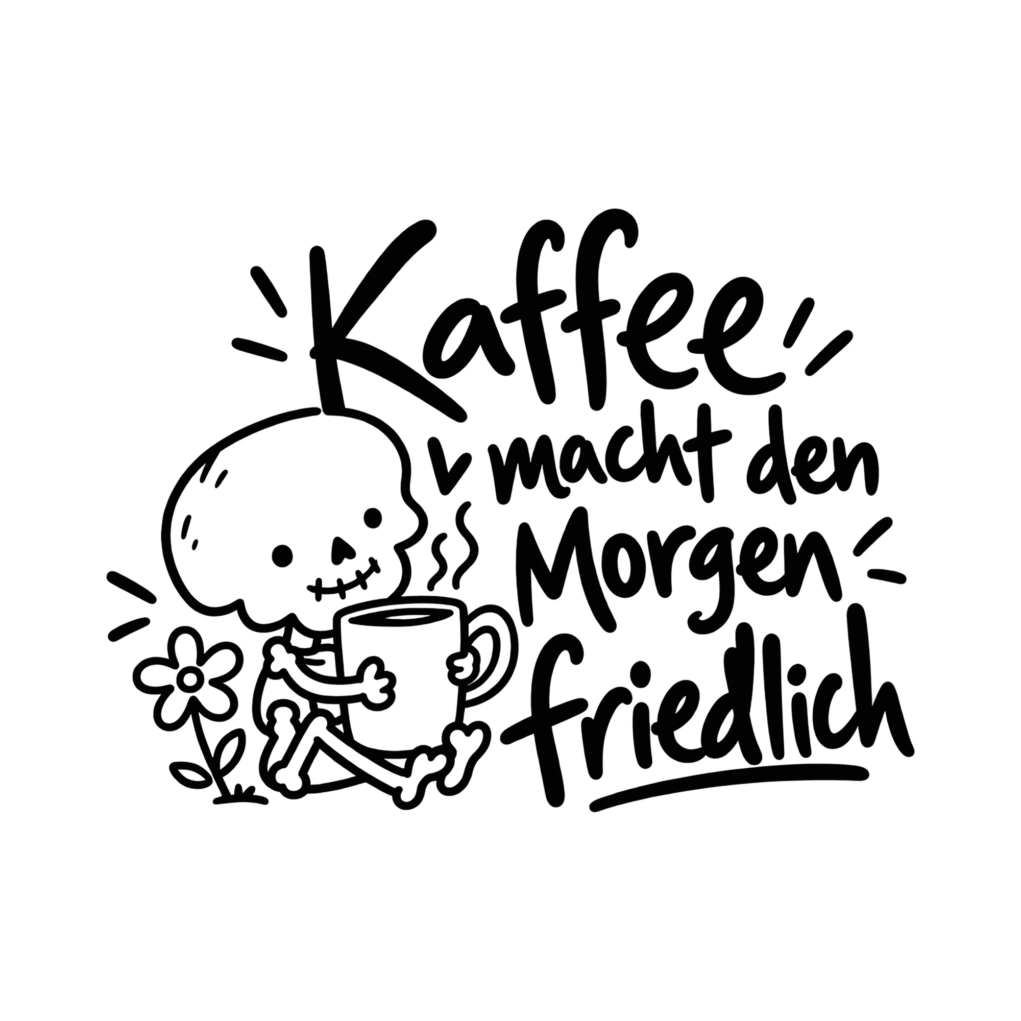 Bügelbild Kaffee macht den Morgen friedlich als Grafik auf weißem Hintergrund (BB012166)
