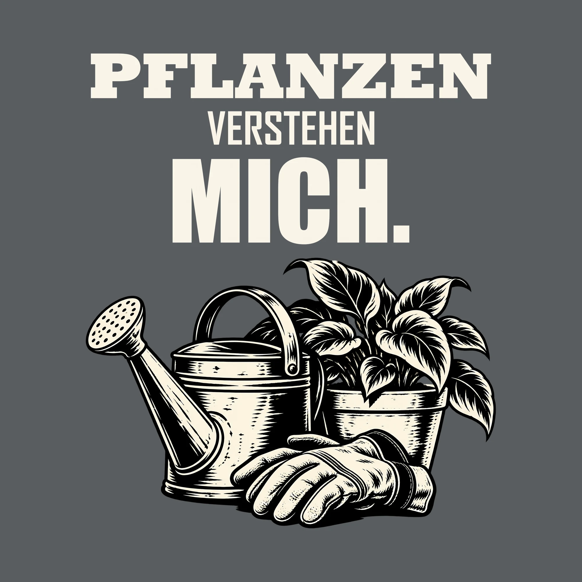 Bügelbild PFLANZEN VERSTEHEN MICH. als Grafik auf dunklem Hintergrund (BB013197)
