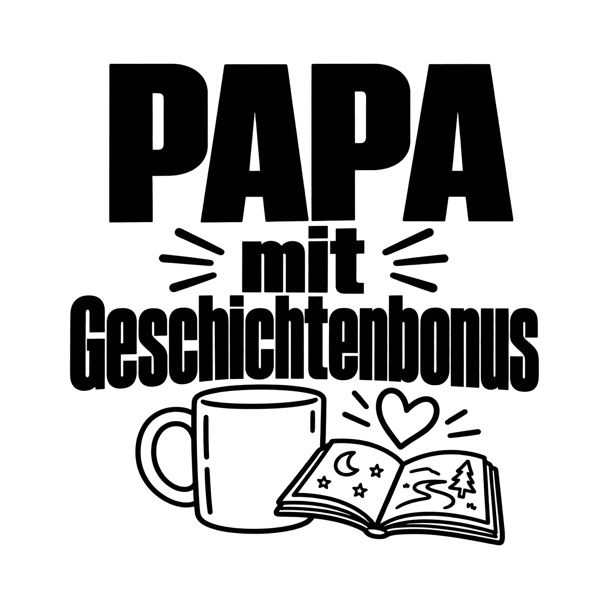 Bügelbild Papa mit Geschichtenbonus als Grafik auf weißem Hintergrund (BB012443)