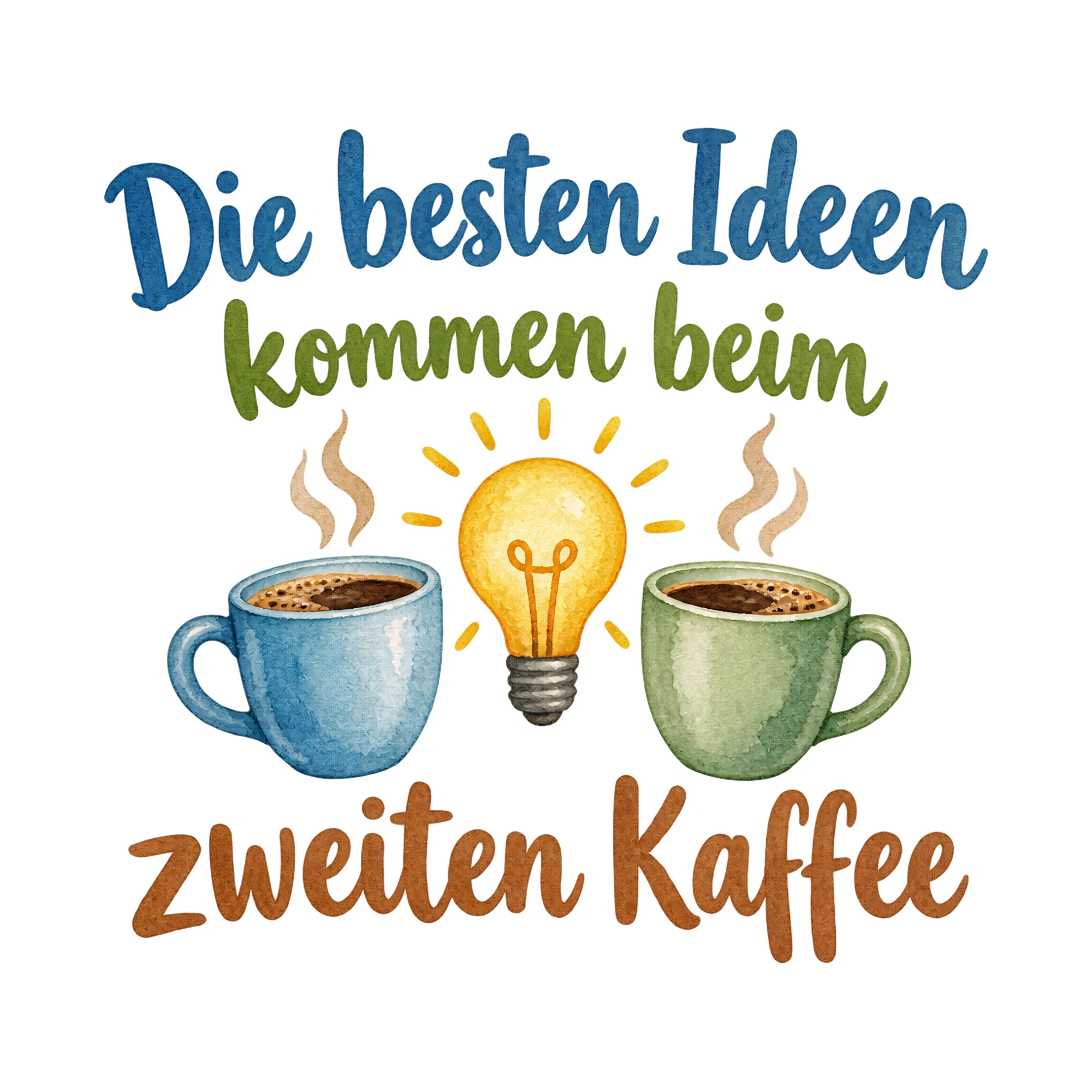 Bügelbild Die besten Ideen kommen beim zweiten Kaffee als Grafik auf weißem Hintergrund (BB019495)