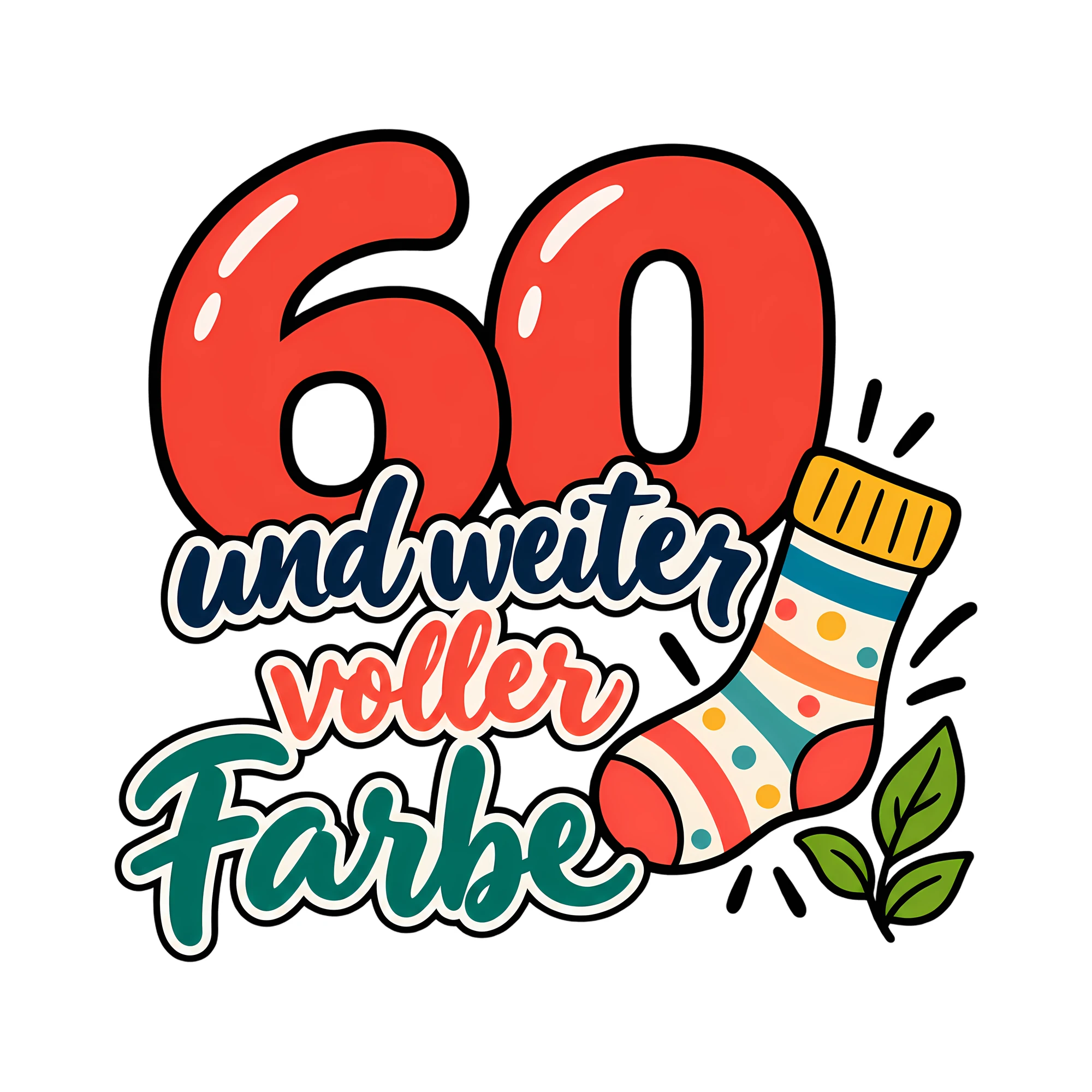 Bügelbild 60 und weiter voller Farbe als Grafik auf weißem Hintergrund (BB012590)