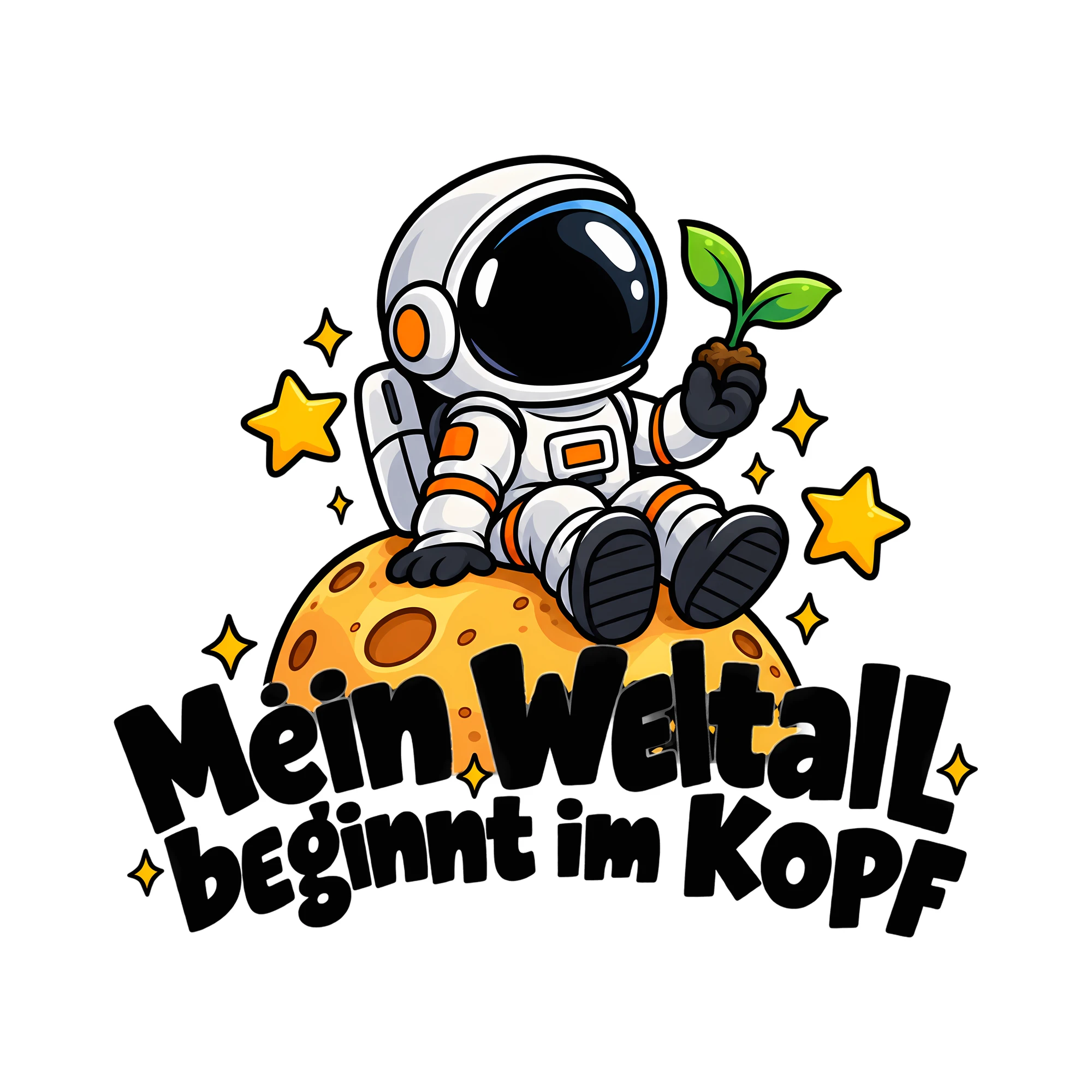 Bügelbild Mein Weltall beginnt im Kopf als Grafik auf weißem Hintergrund (BB014581)