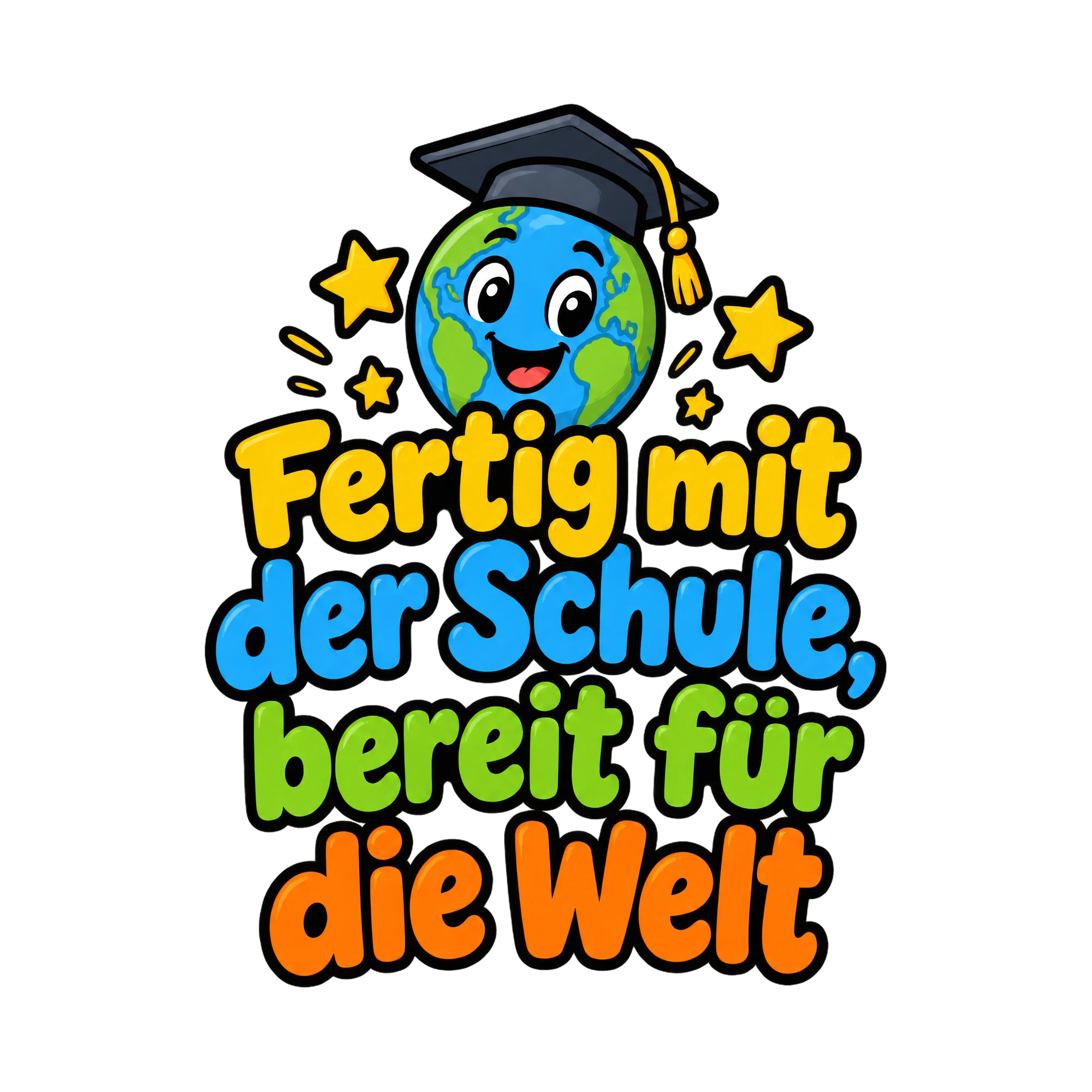 Bügelbild Fertig mit der schule bereit fuer als Grafik auf weißem Hintergrund (BB016393)