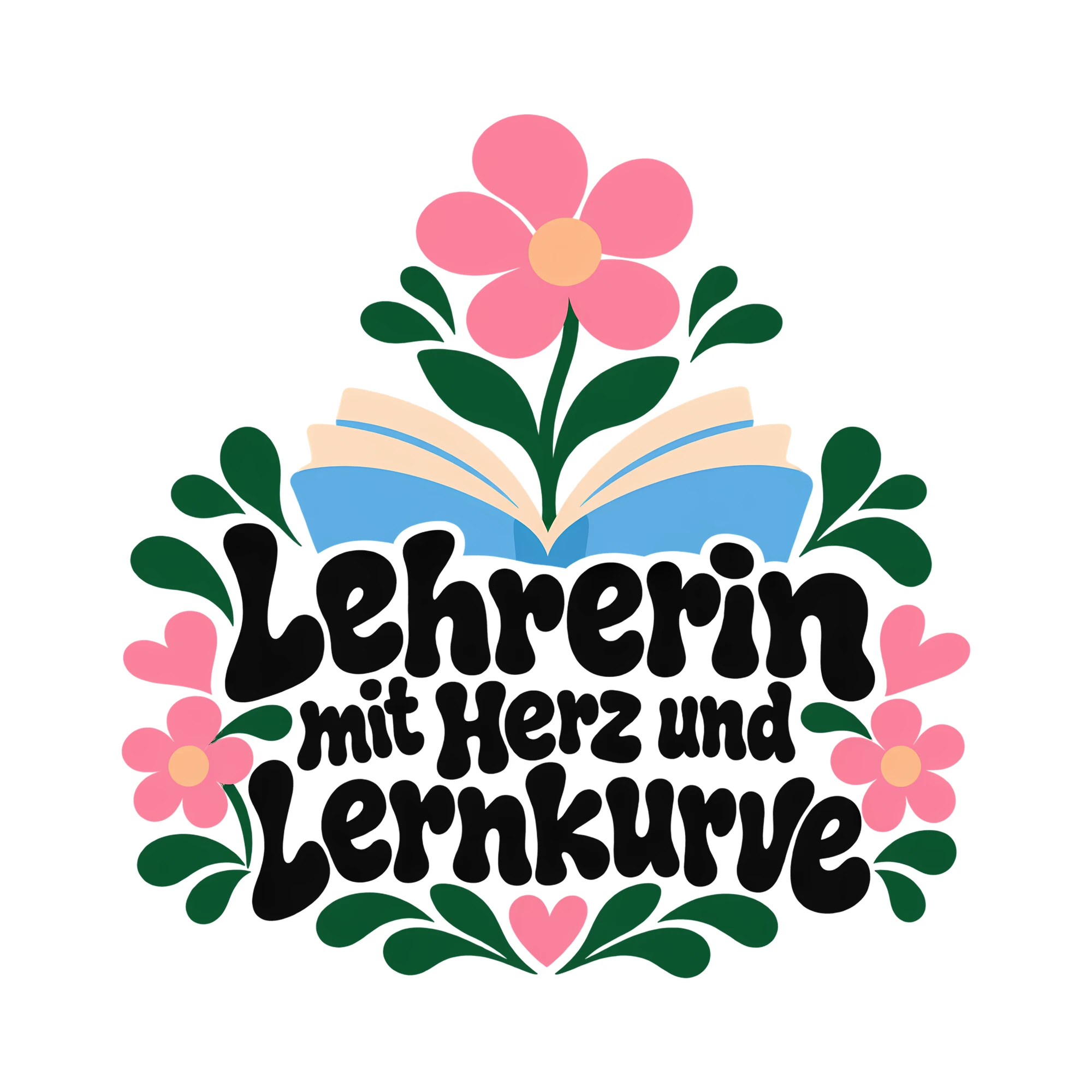Bügelbild Lehrerin mit Herz und Lernkurve als Grafik auf weißem Hintergrund (BB011671)