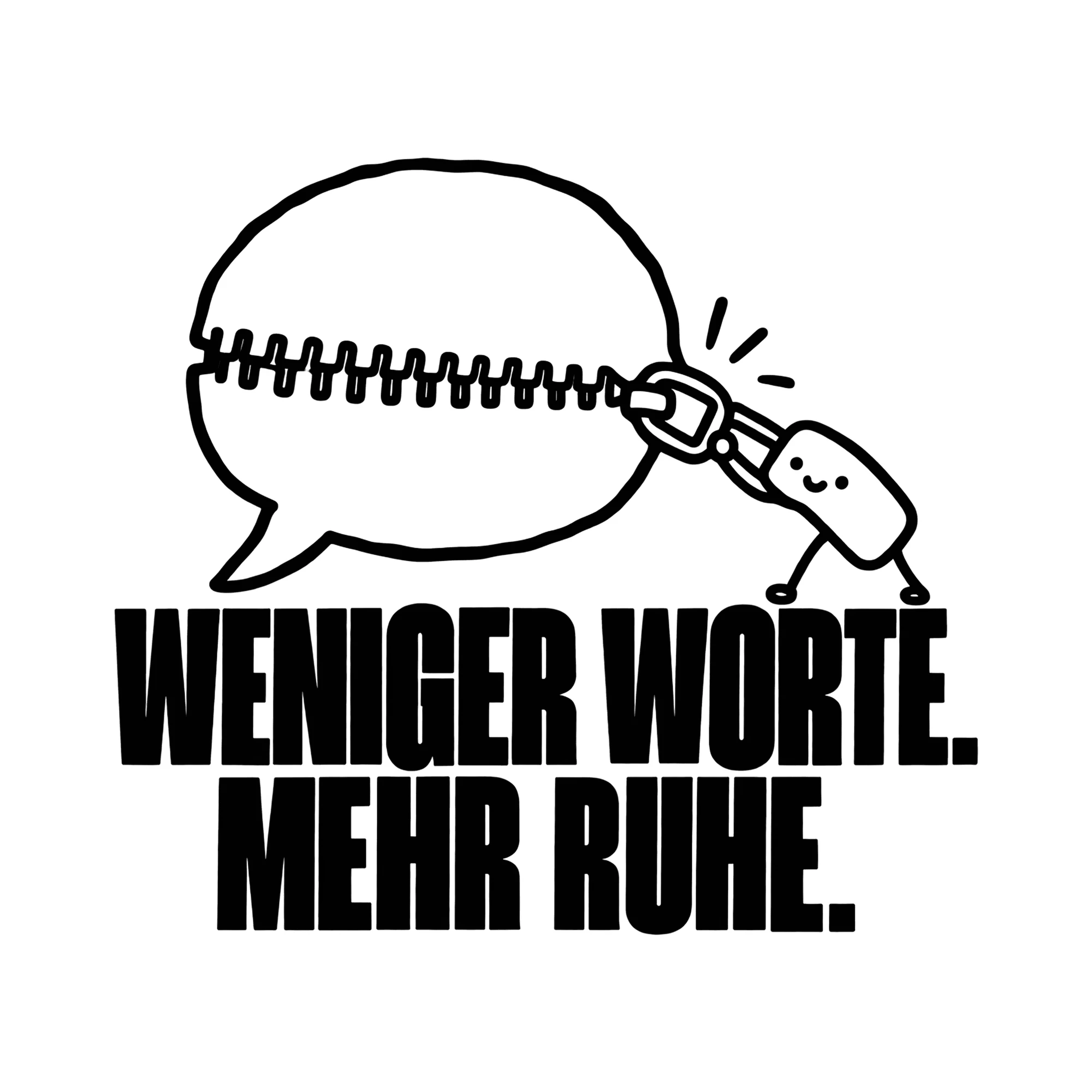 Bügelbild WENIGER WORTE. MEHR RUHE. als Grafik auf weißem Hintergrund (BB014261)