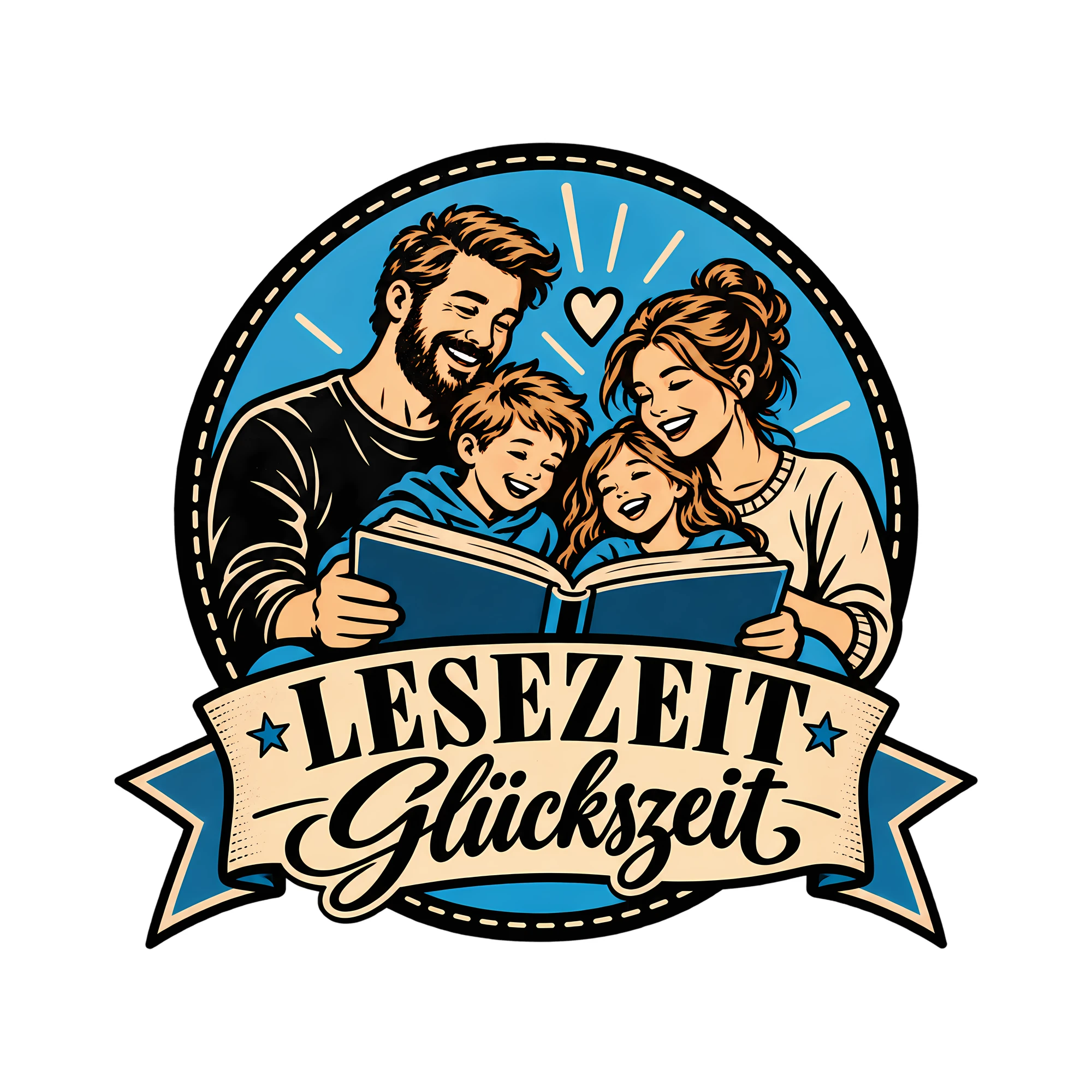 Bügelbild Lesezeit Glückszeit als Grafik auf weißem Hintergrund (BB012832)