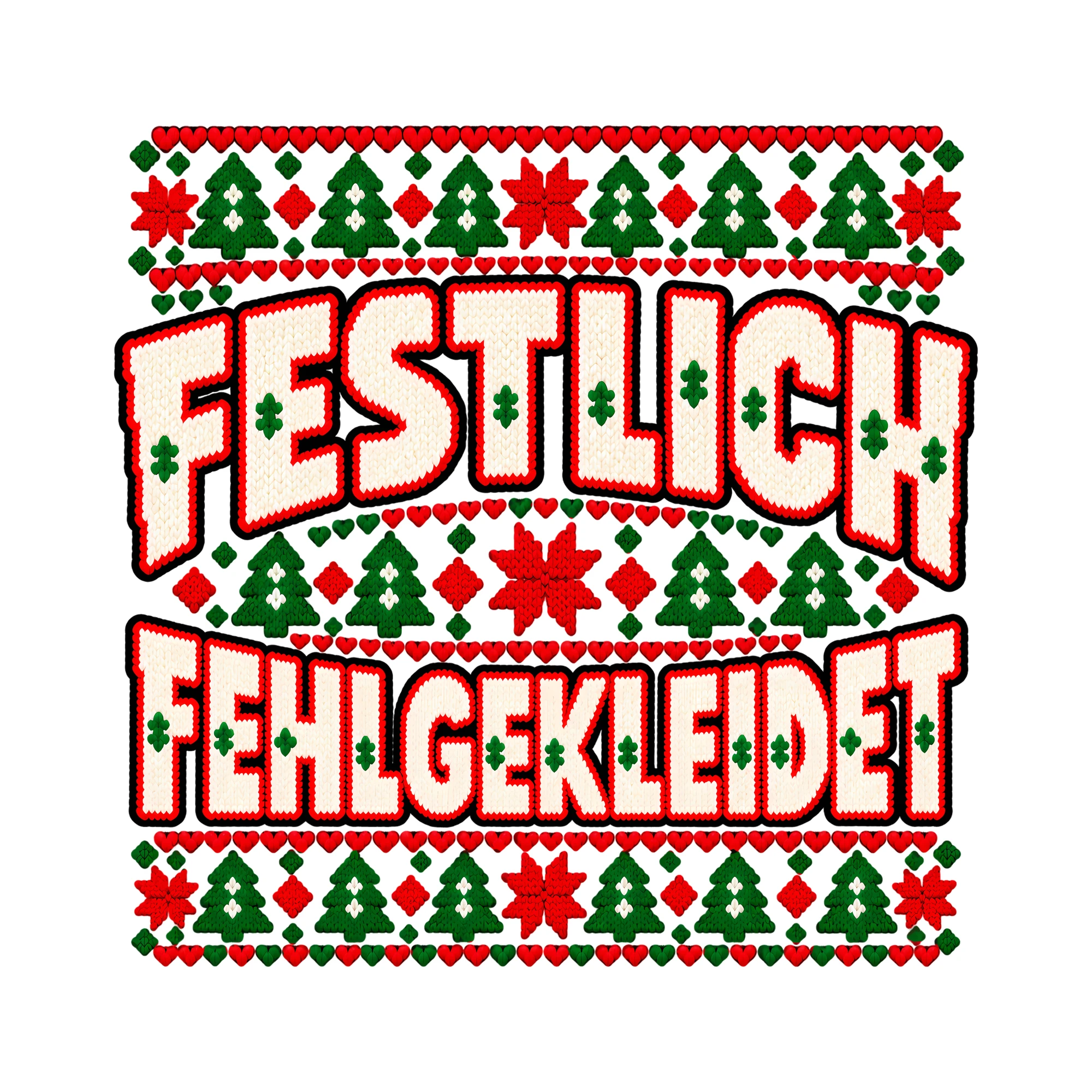 Bügelbild Festlich fehlgekleidet (Strickmuster) als Grafik auf weißem Hintergrund (BB010358)