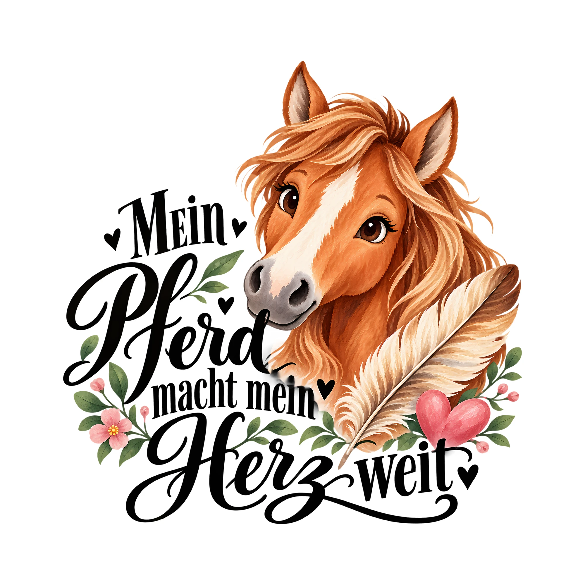 Bügelbild Mein Pferd macht mein Herz weit als Grafik auf weißem Hintergrund (BB013534)