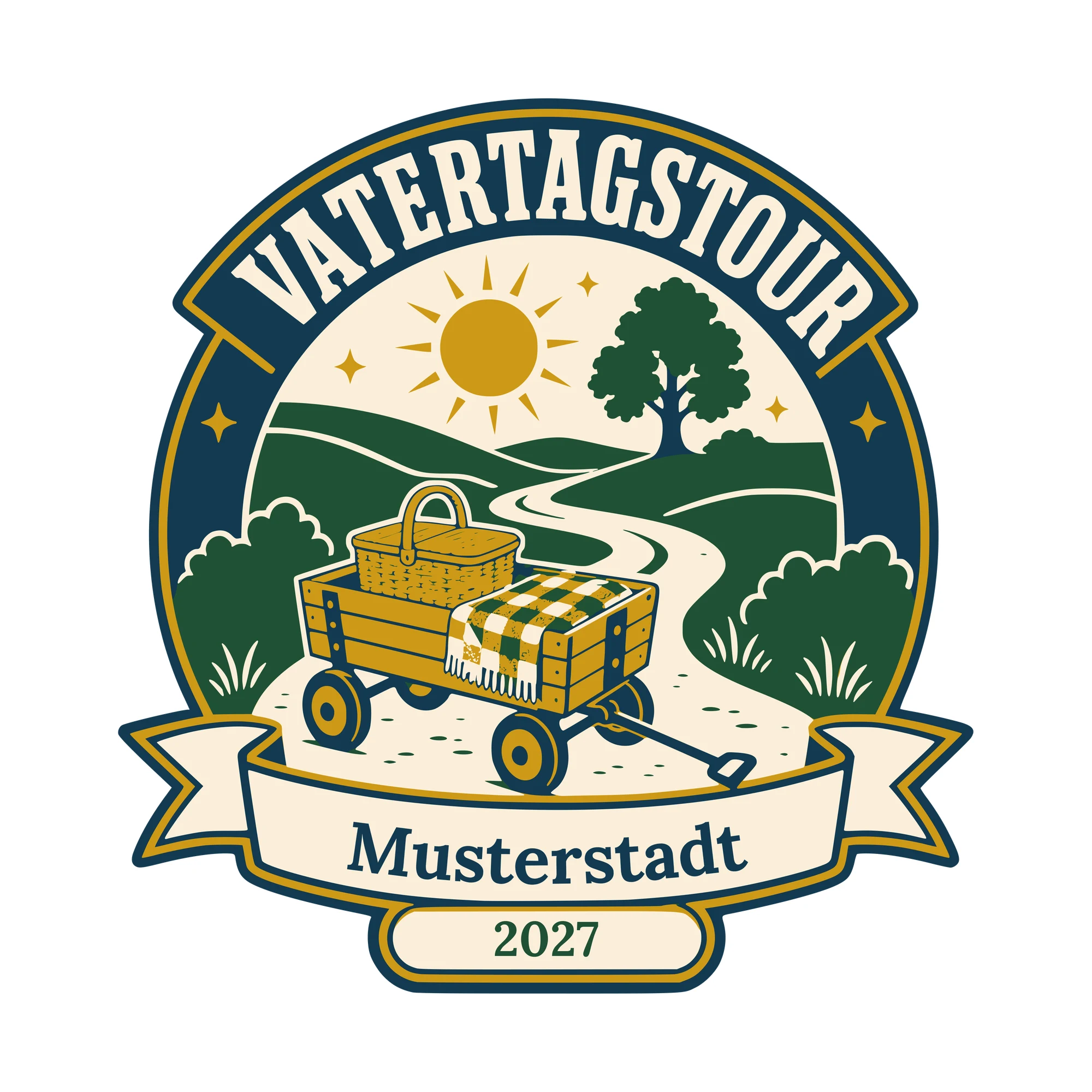 Bügelbild Vatertagstour mit Ort und Jahr als Grafik auf weißem Hintergrund (BB010577)