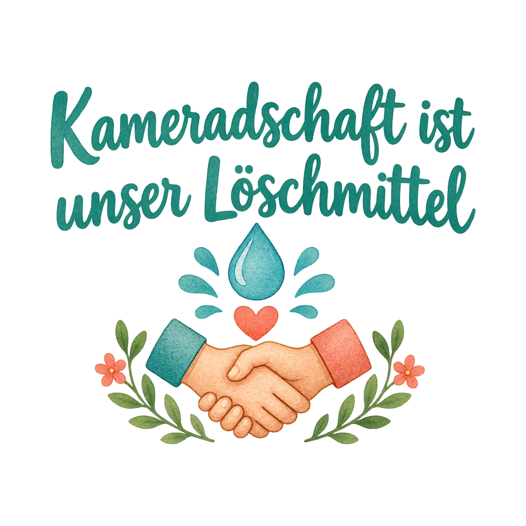 Bügelbild Kameradschaft ist unser Löschmittel als Grafik auf weißem Hintergrund (BB020439)