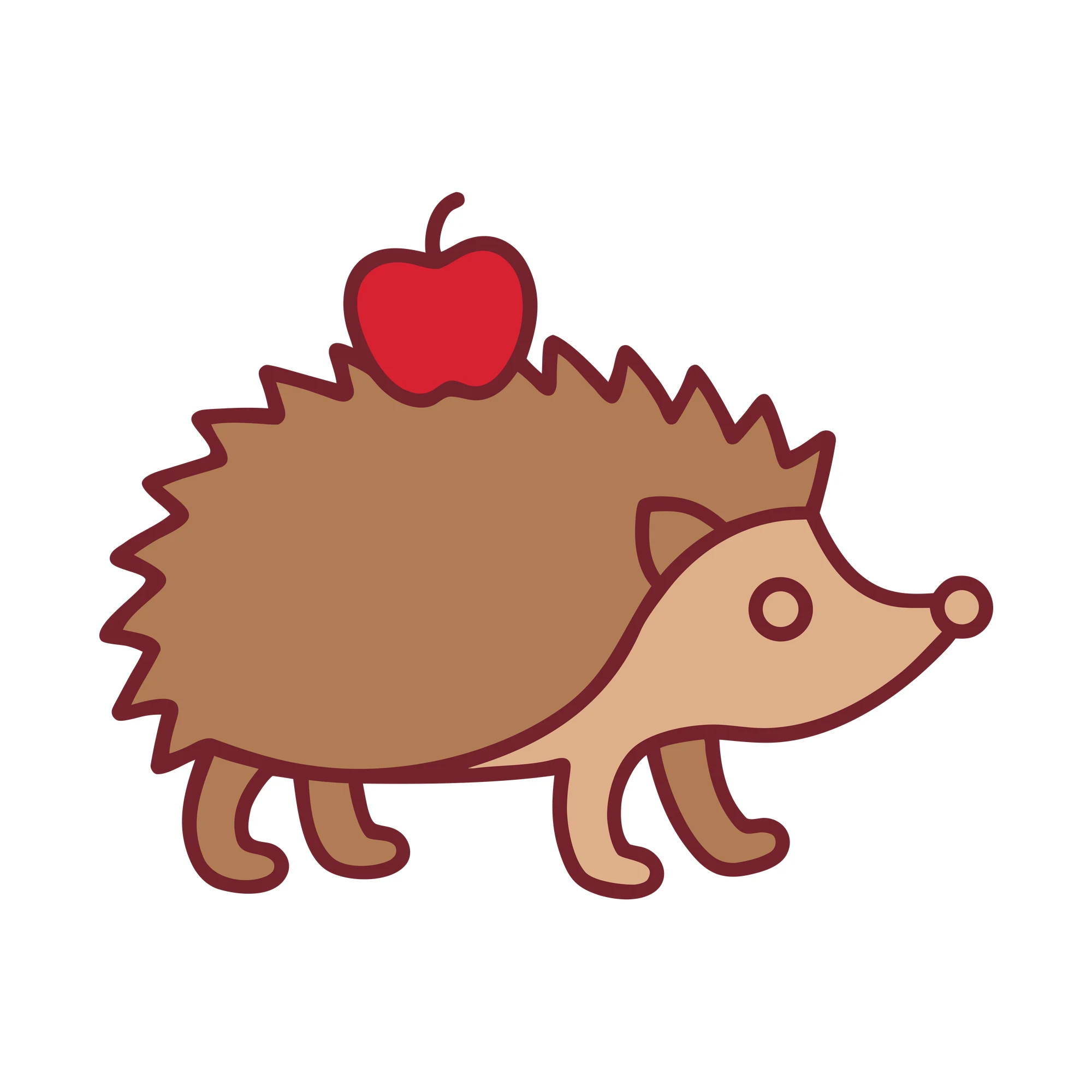 Bügelbild Igel mit Apfel als Grafik auf weißem Hintergrund (BB010056)