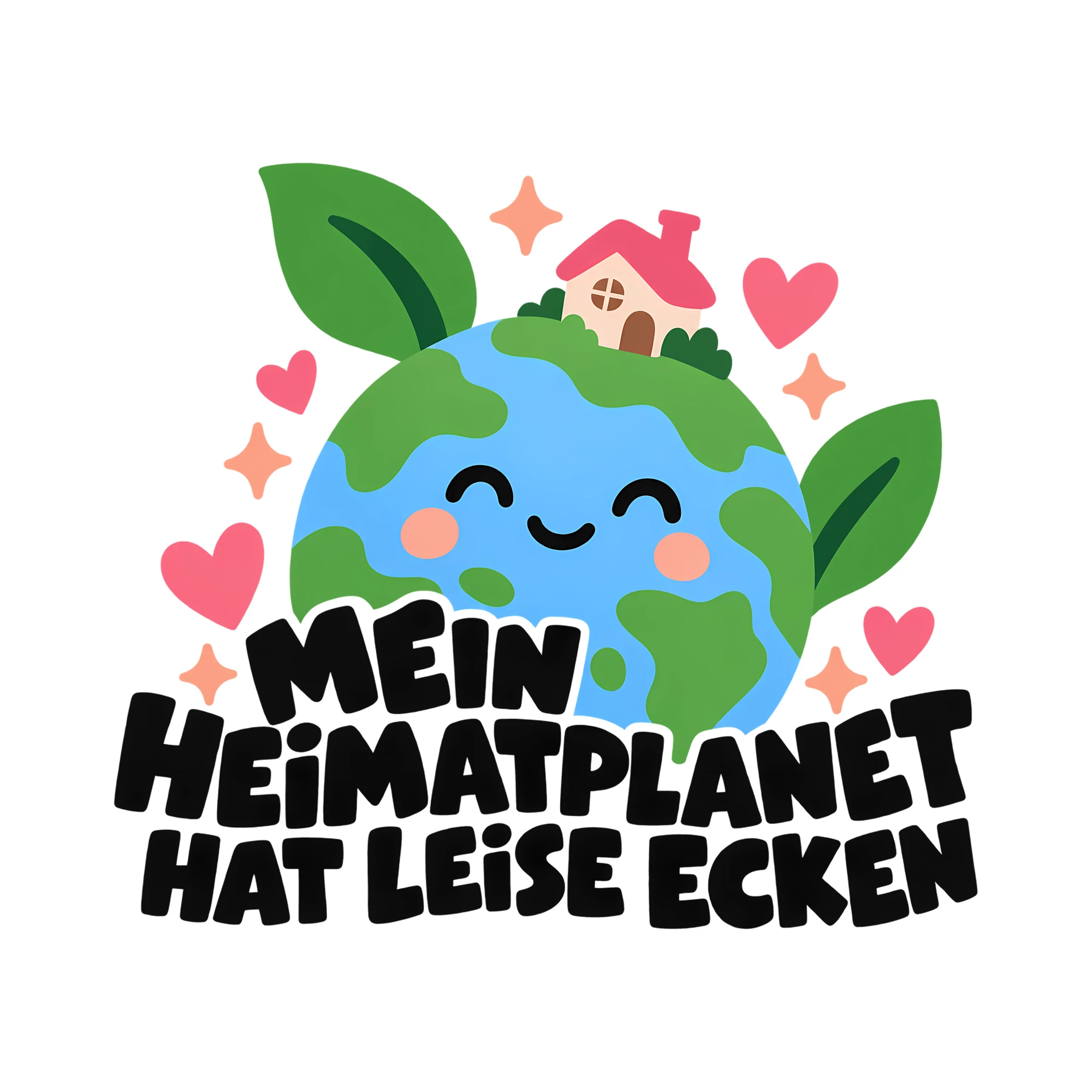 Bügelbild MEIN HEIMATPLANET HAT LEISE ECKEN als Grafik auf weißem Hintergrund (BB013657)