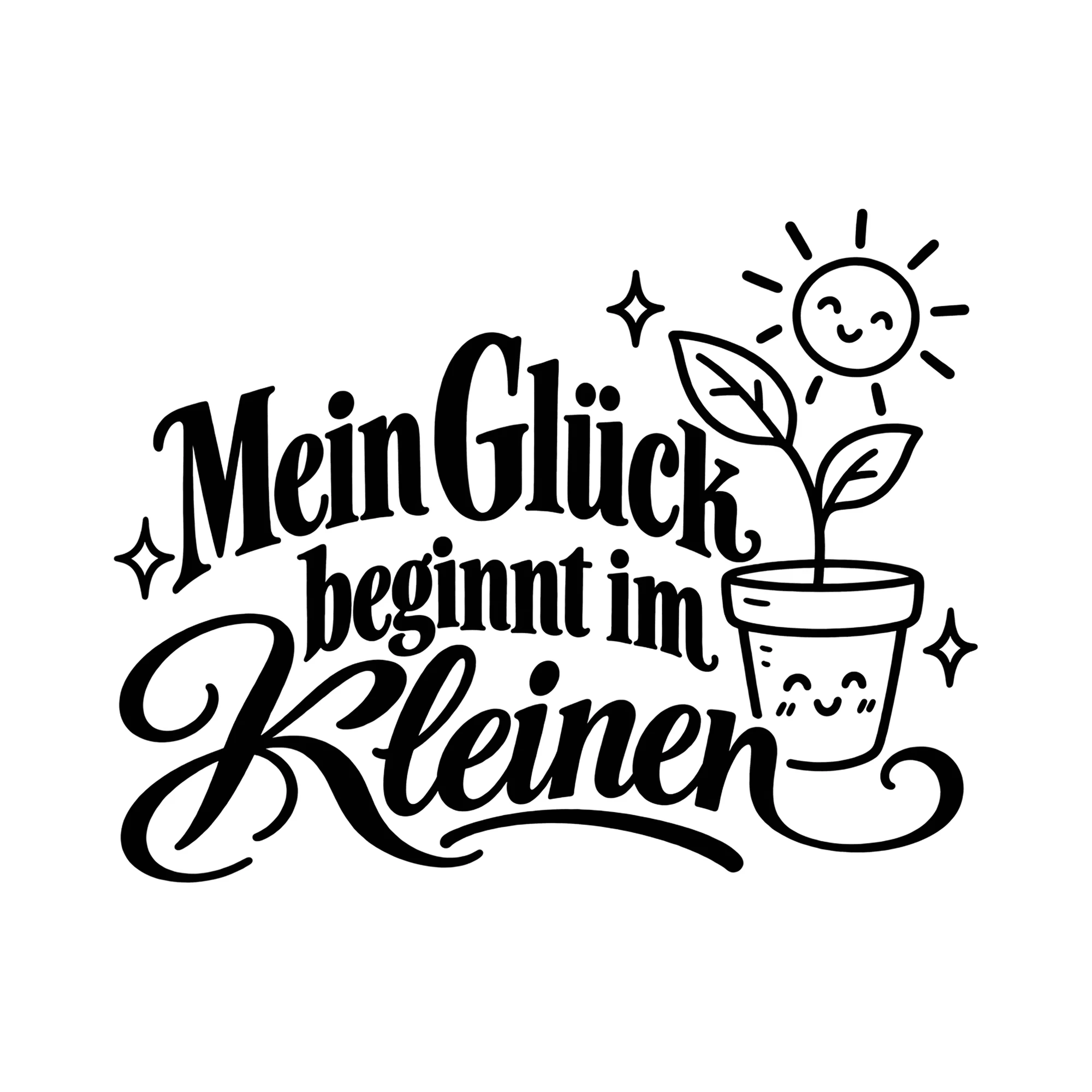 Bügelbild Mein Glück beginnt im Kleinen als Grafik auf weißem Hintergrund (BB014621)