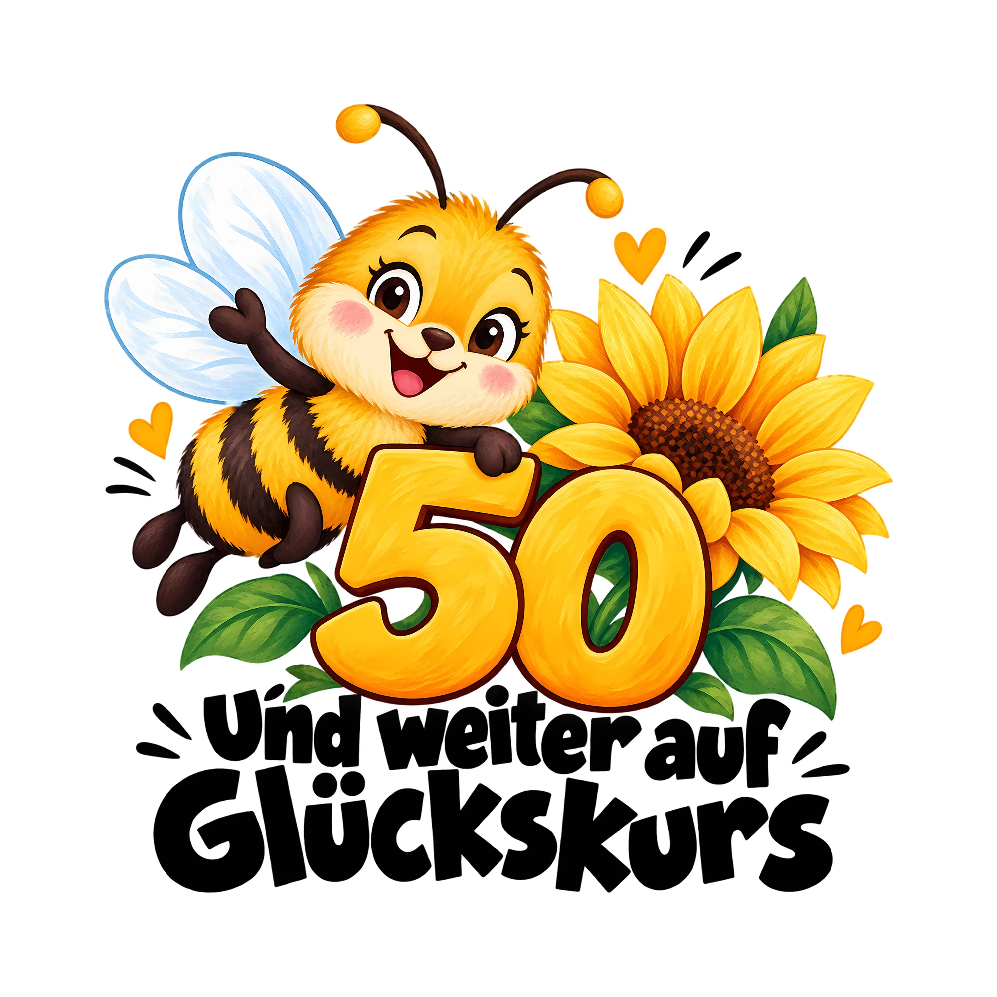 Bügelbild 50 und weiter auf Glückskurs als Grafik auf weißem Hintergrund (BB012581)