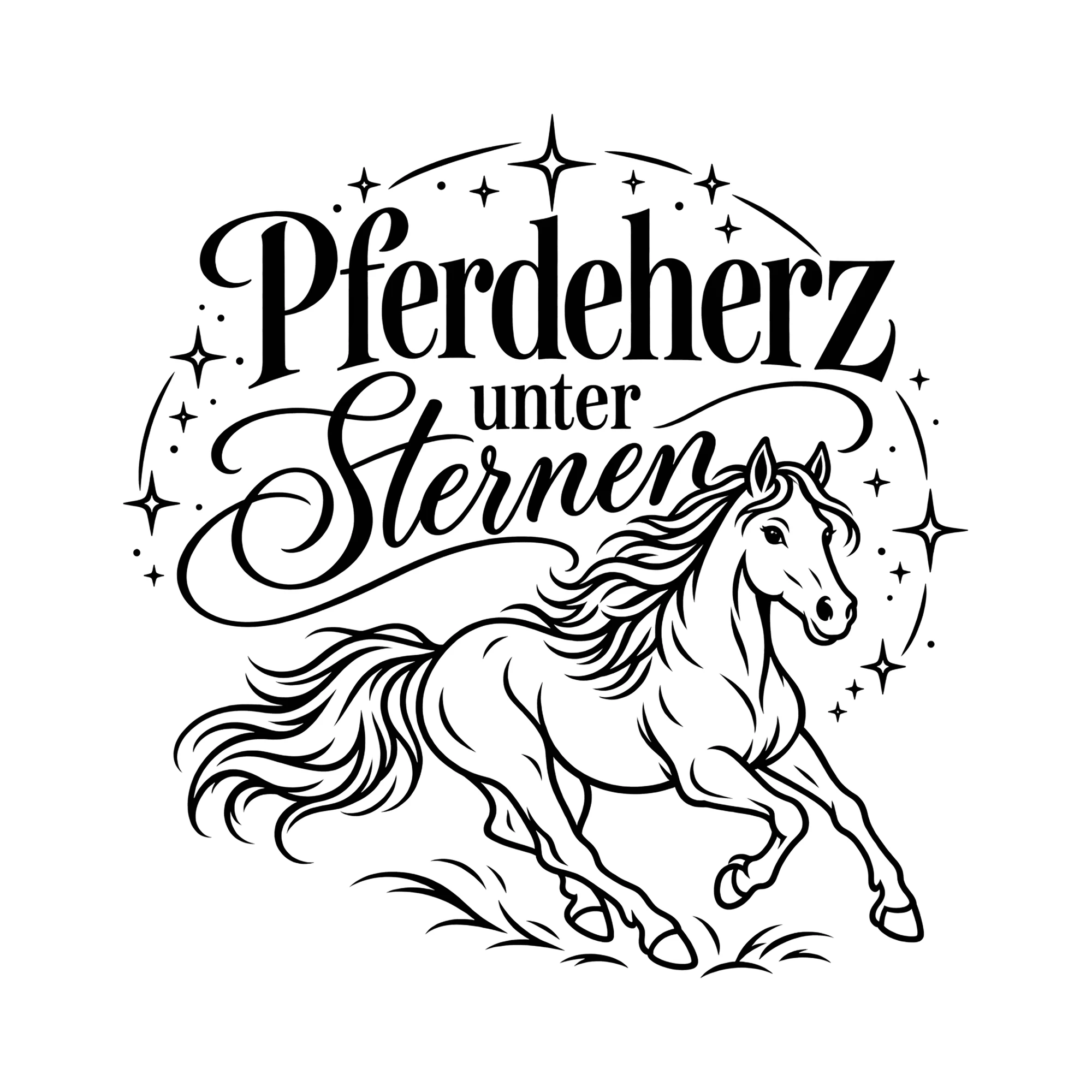 Bügelbild Pferdeherz unter Sternen als Grafik auf weißem Hintergrund (BB013517)