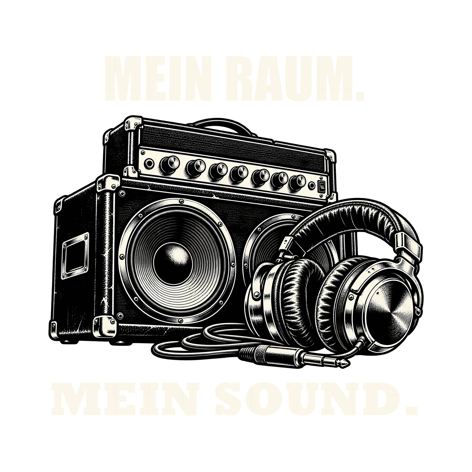Bügelbild MEIN RAUM. MEIN SOUND. als Grafik auf weißem Hintergrund (BB012713)