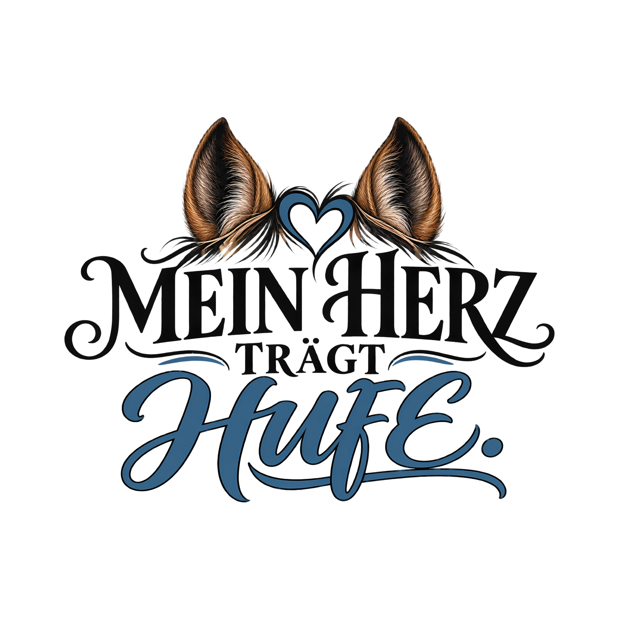 Bügelbild MEIN HERZ TRÄGT HUFE. als Grafik auf weißem Hintergrund (BB013364)