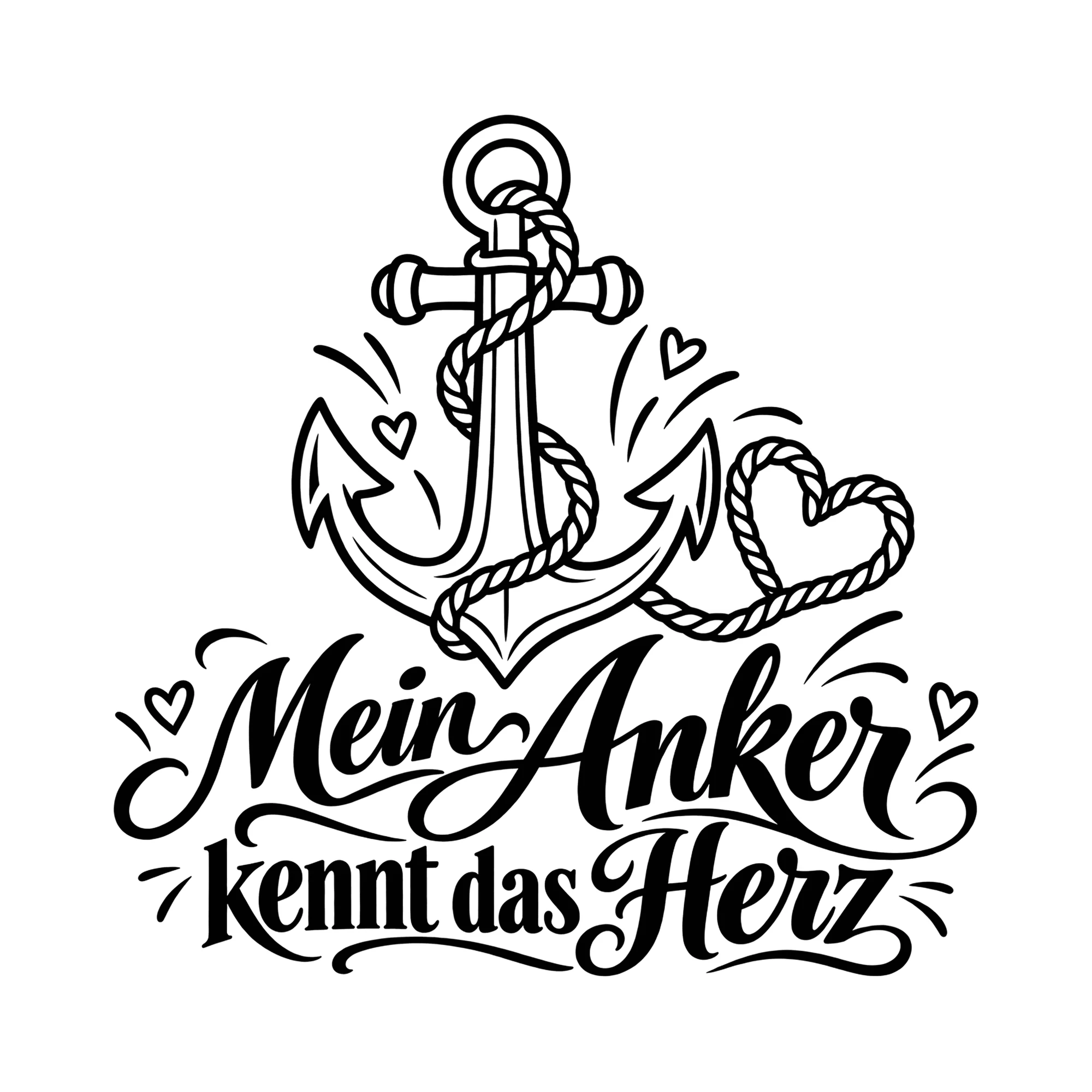 Bügelbild Mein Anker kennt das Herz als Grafik auf weißem Hintergrund (BB013304)
