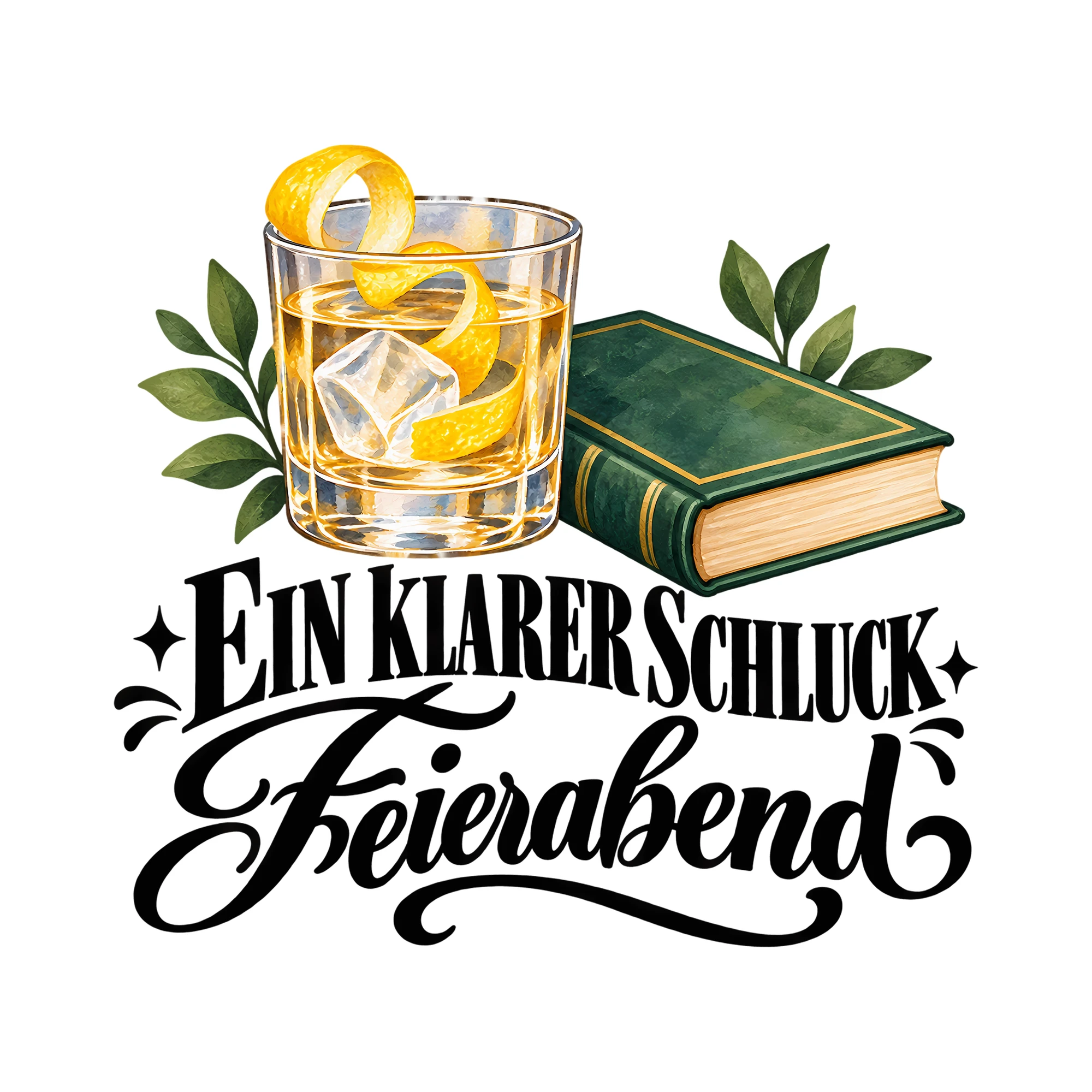 Bügelbild EIN KLARER SCHLUCK Feierabend als Grafik auf weißem Hintergrund (BB012157)