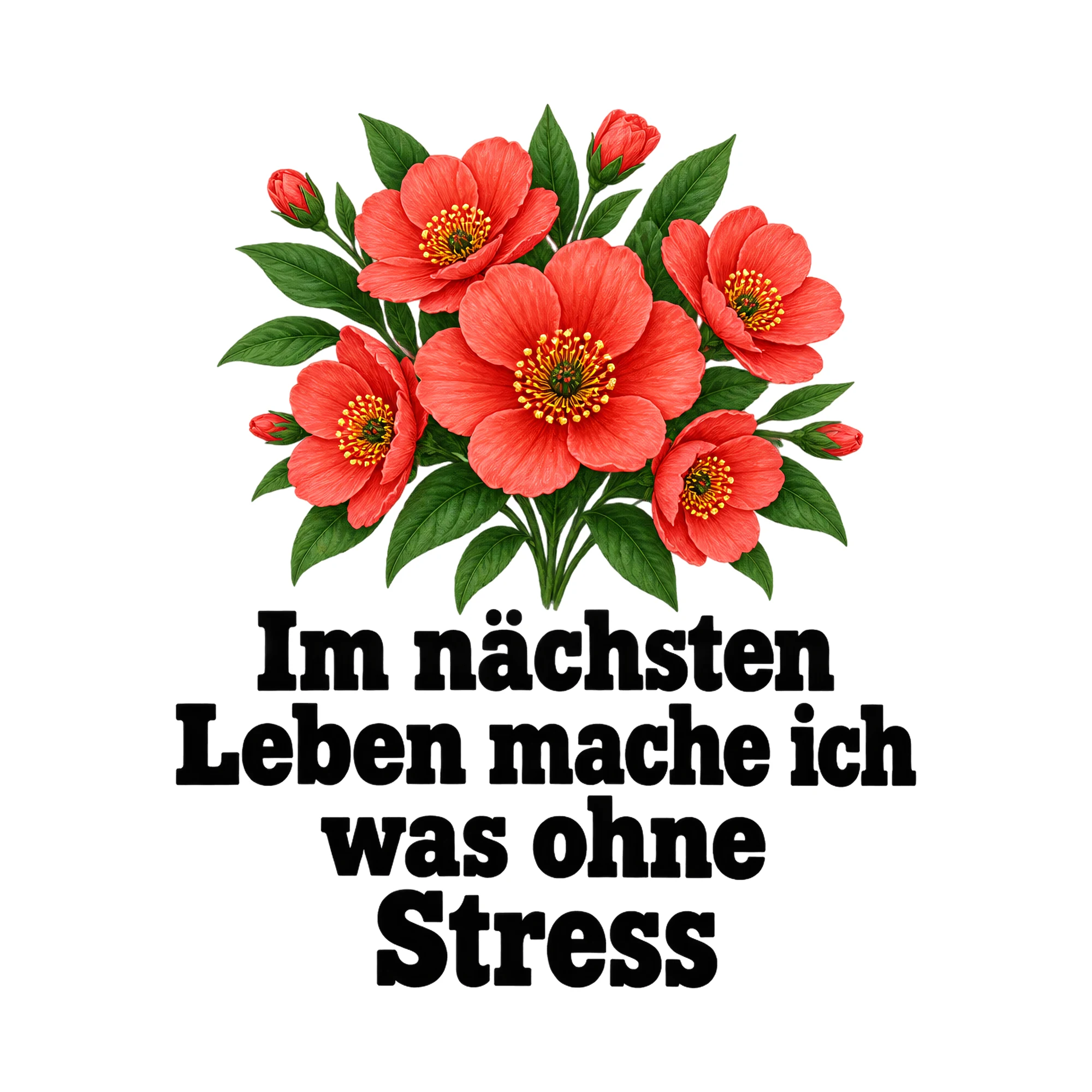 Bügelbild Im nächsten Leben mache ich was ohne Stress, Lustiger Shirt Spruch als Grafik auf weißem Hintergrund (BB017141)