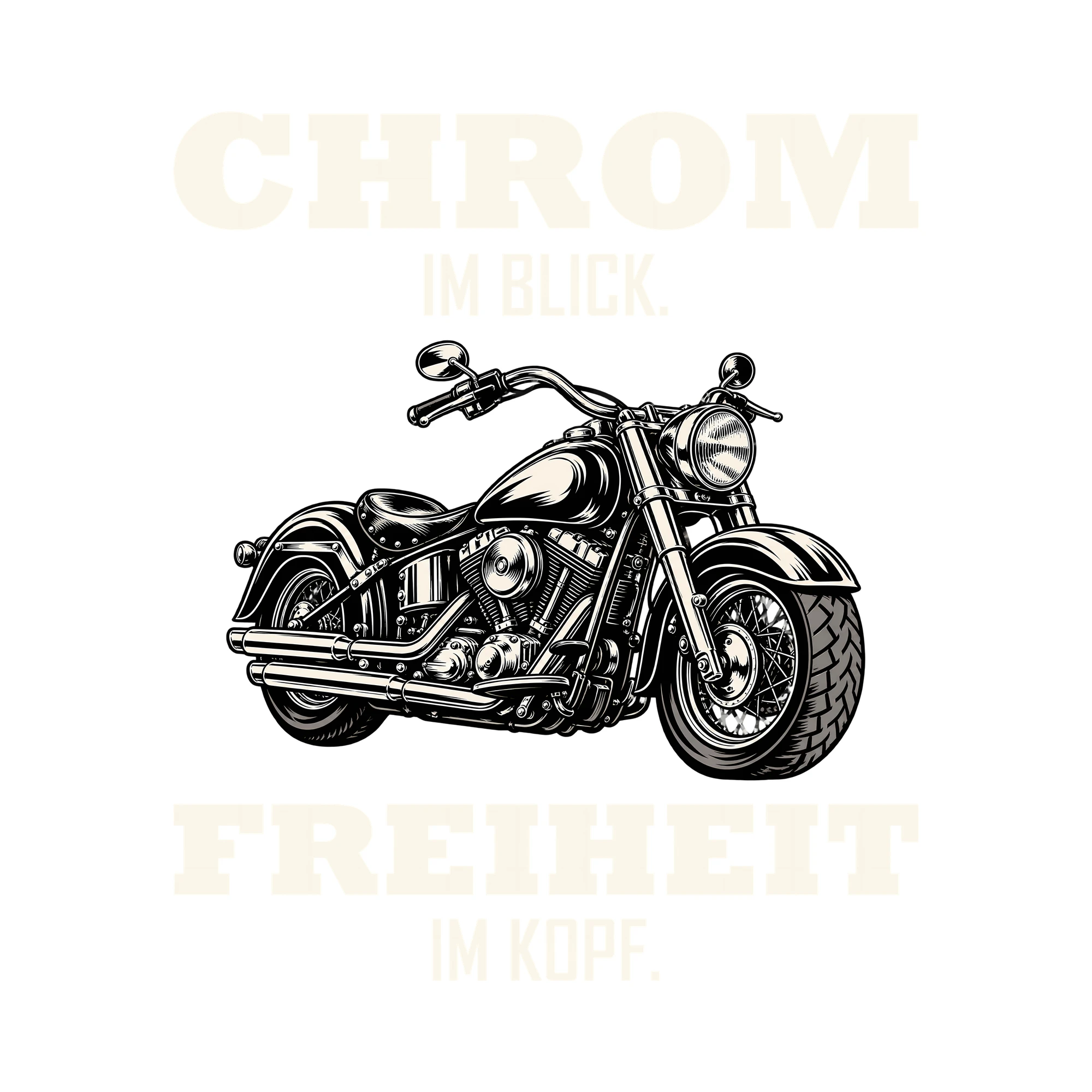 Bügelbild CHROM IM BLICK. FREIHEIT IM KOPF. als Grafik auf weißem Hintergrund (BB012700)